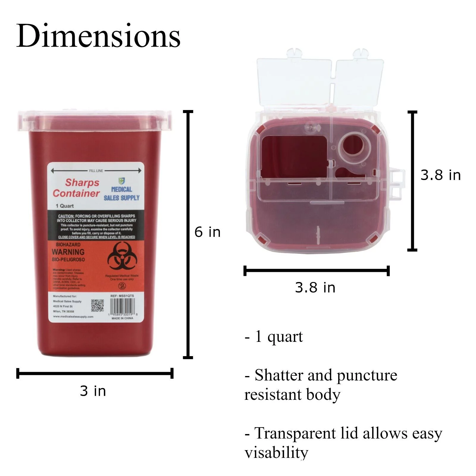 1 Quart | Biohazard Needle and Syringe Disposal Sharps Container with Flip Lid | for Diabetics – Pack of 1