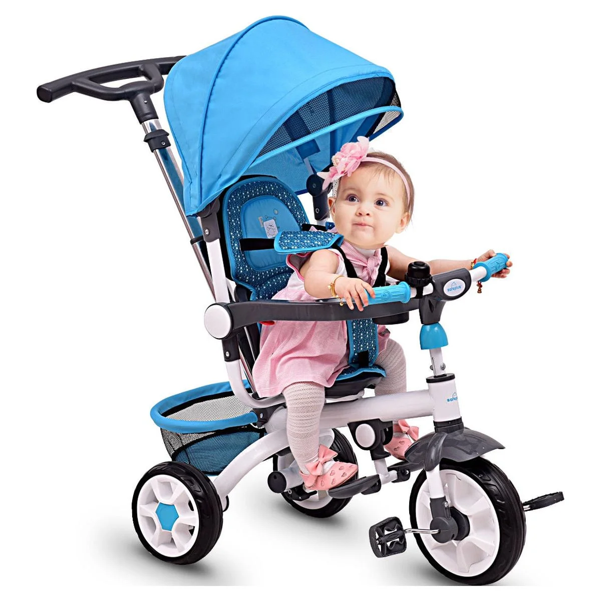 Gymax Blue Baby Stroller Tricycle Detachable Learning Toy Bike