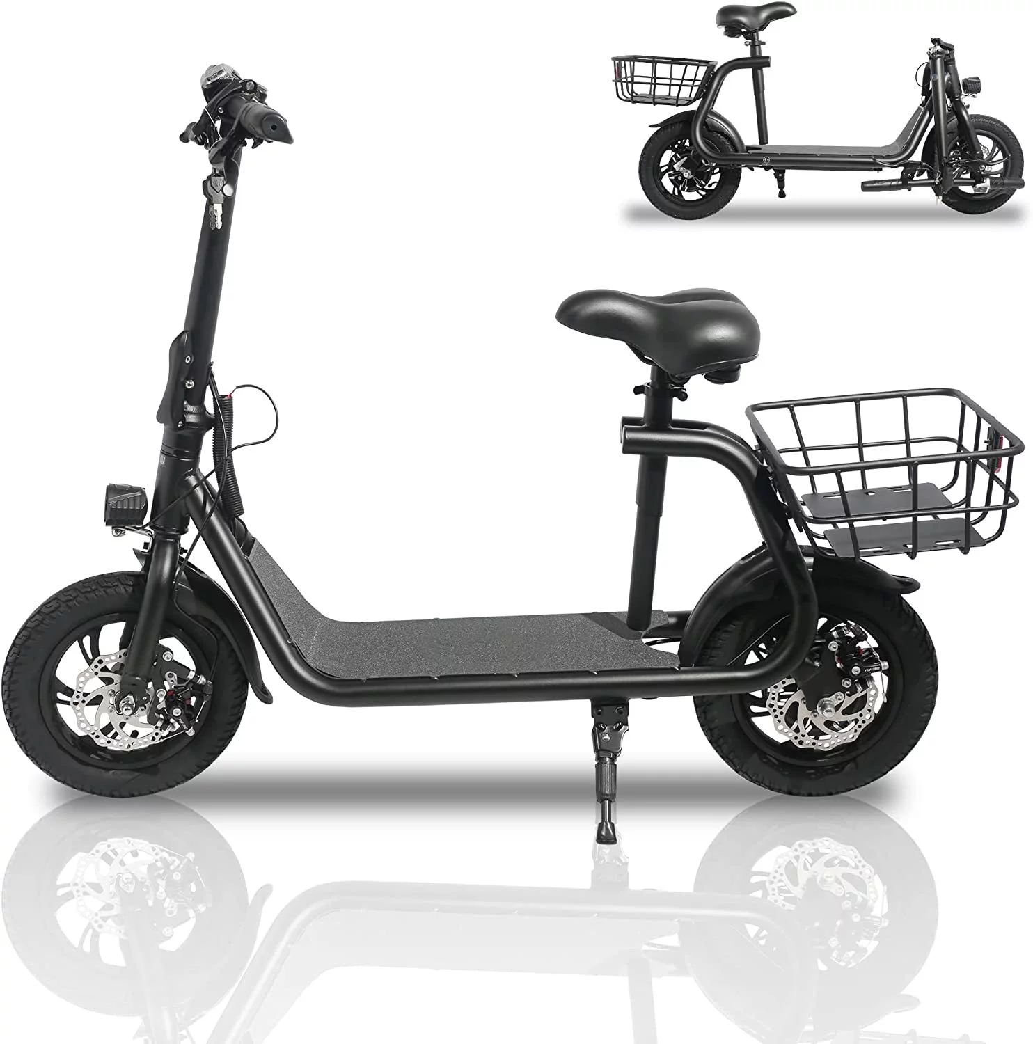 Dazone 450W 36V Folding Electric Scooters E-Scooter, 12 inches Tires Sports Electric Scooter with Seat, Adult Electric Bike Ebike Biycle, Electric Moped for Adult Commuter, Black