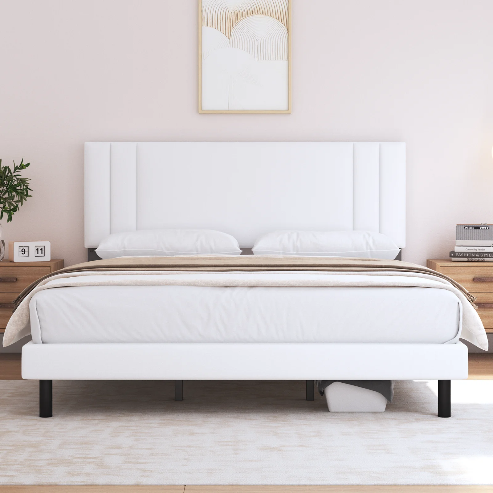 Queen Bed Frame,HAIIDE Queen Size Platform Bed Frame with Fabric Upholstered Headboard,No Box Spring Needed,Dark Grey