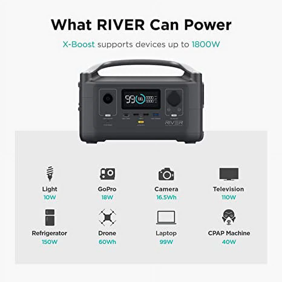 EcoFlow RIVER Portable Solar Generator Power Station,for Outdoor Camping,Home Use,Emergency,Used,Certified Reconditioned