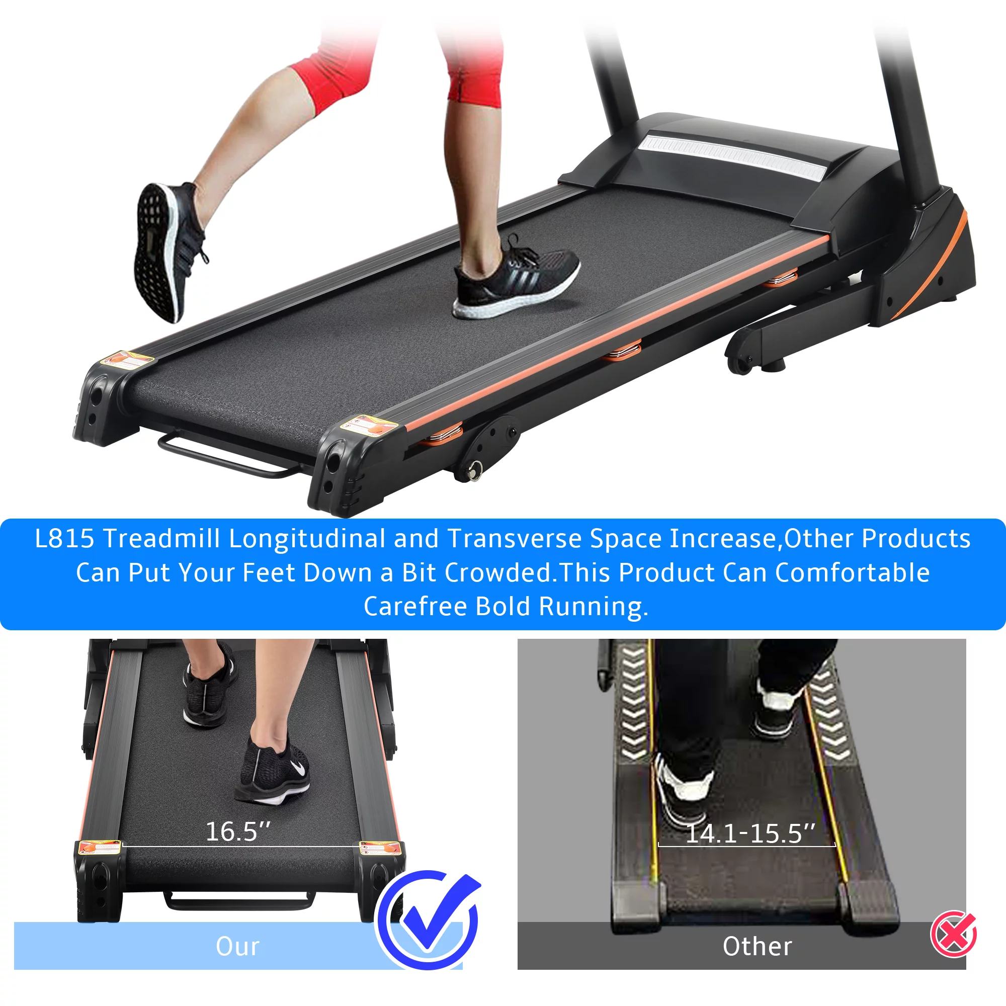 JT 3.5HP Folding Electric Treadmill With Incline Medium Running Machine ,330lb Folding Treadmill Electric Motorized Power 14.8KM/H ,Grade III adjustable