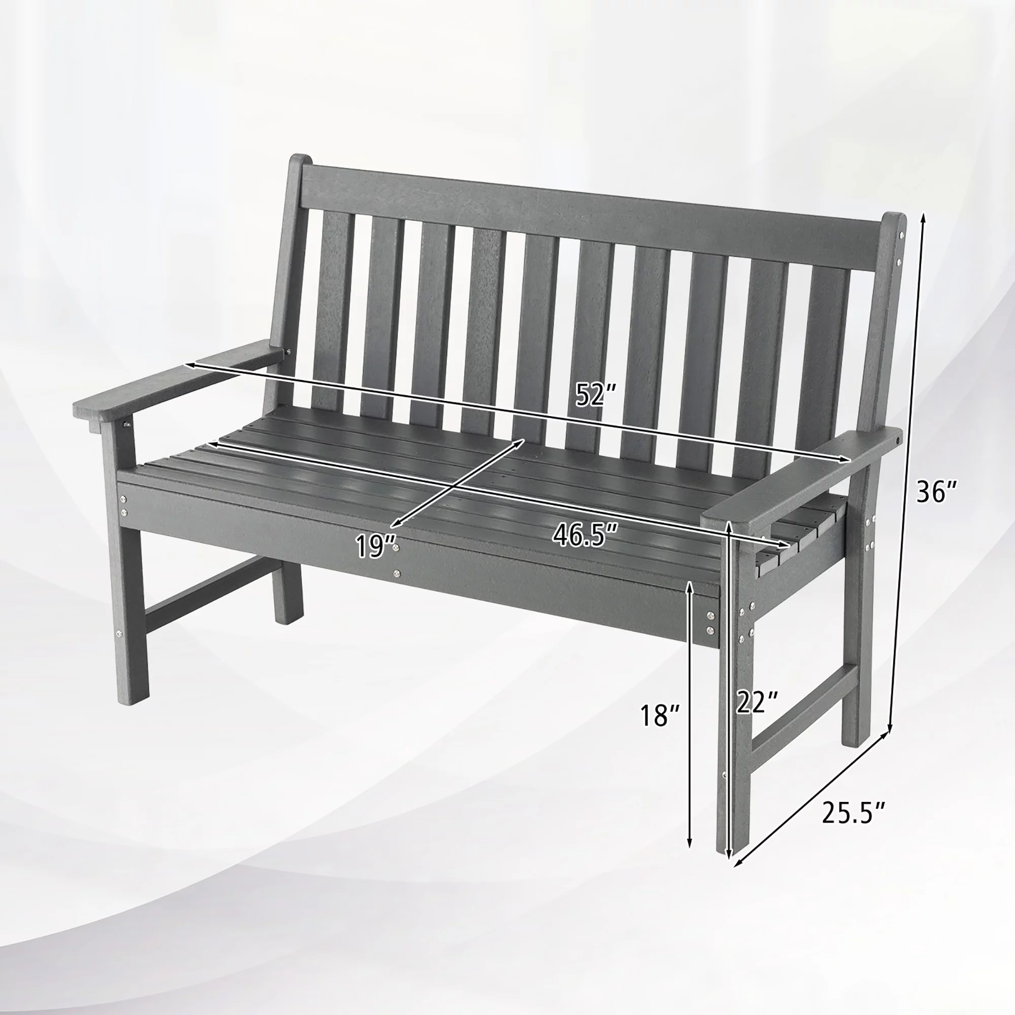 Costway Garden Bench All-Weather HDPE 2-Person Outdoor Bench for Front Porch Backyard