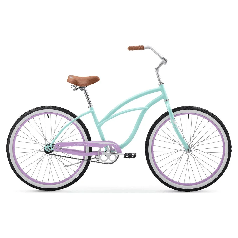 Firmstrong Special Edition Urban Lady Cruiser Bike, 26 Inches, Single-Speed, Seafoam with Purple Rims