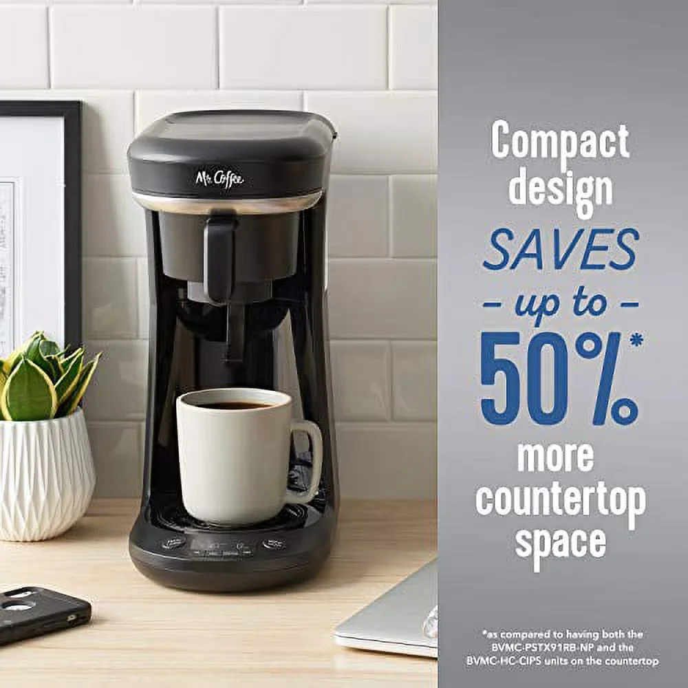 Mr. Coffee Pod + 10-Cup Space-Saving Combo Brewer, Black