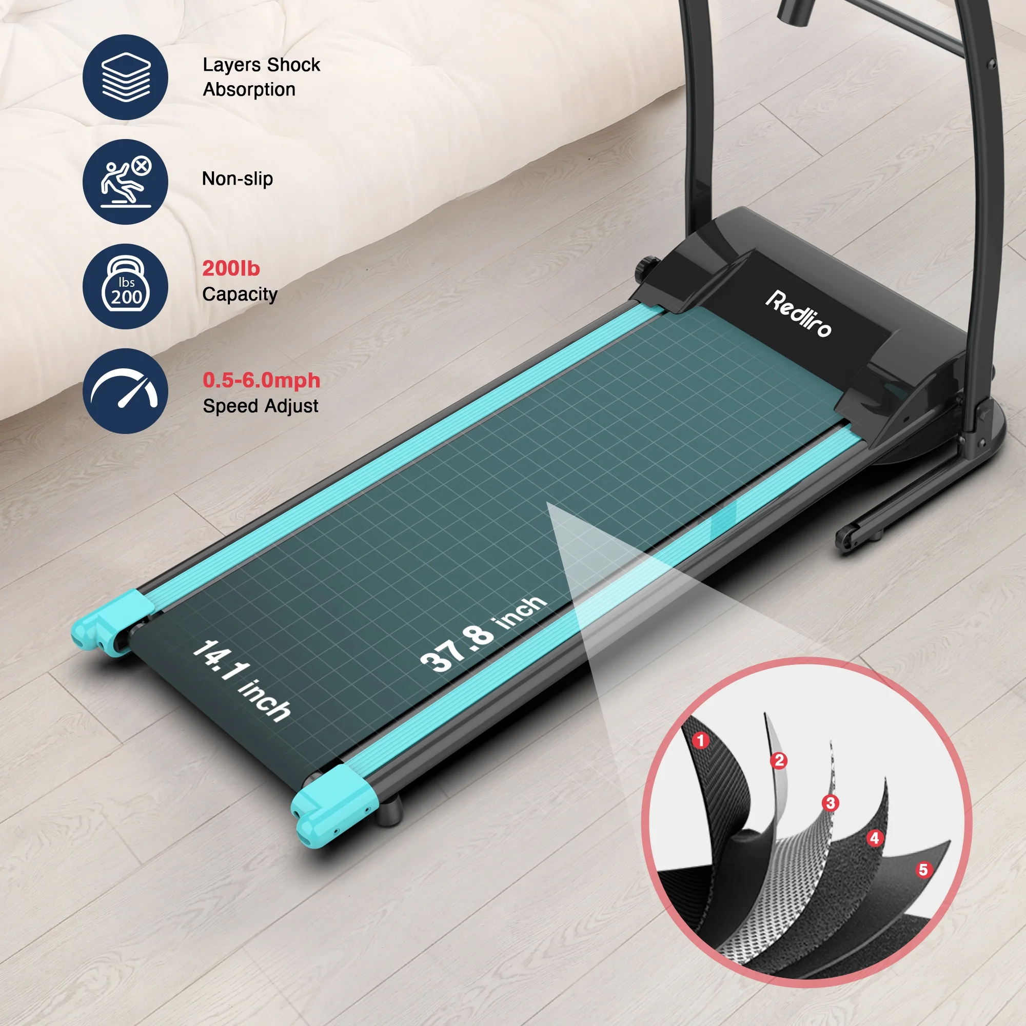 Redliro Portable Folding Treadmill Incline Manual 220LBS Electric Walking Running Machine Home Office