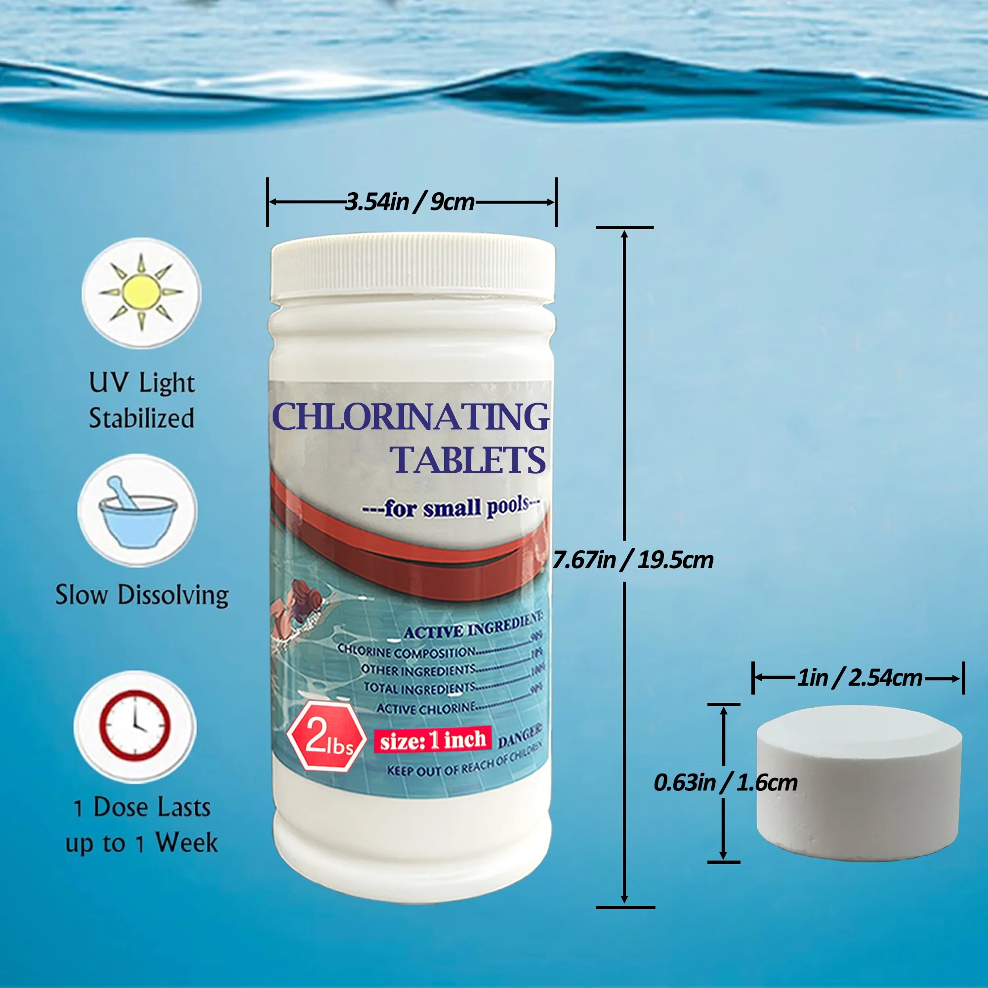 Alicacho 1″ Pool Chlorine Tablets 20LBs – Slow Dissolving & Long Lasting – Stabilized Chlorine for Spa Hot Tubs Swimming Pool Supplies