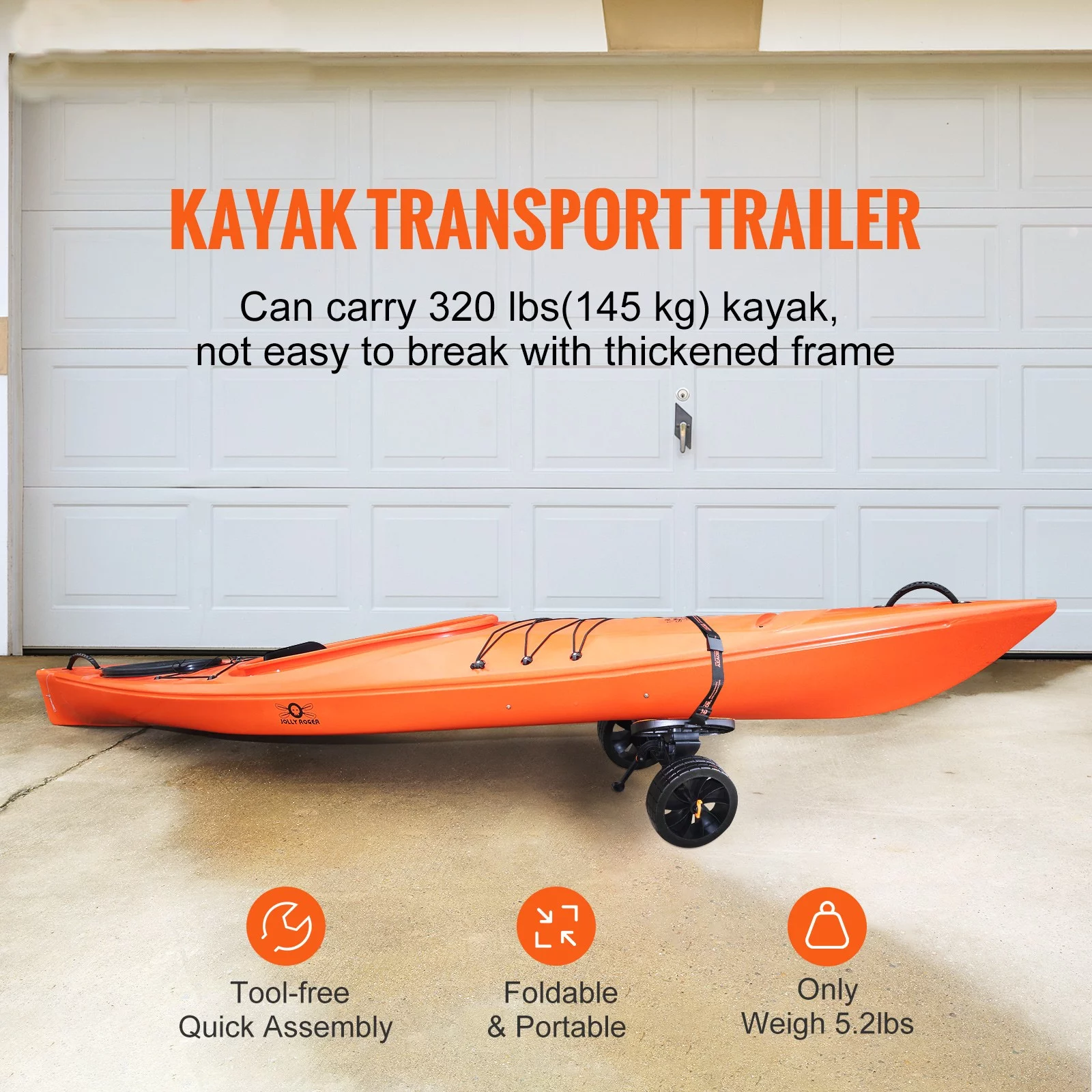 BENTISM Kayak and Canoe Trolley Cart with 10” Solid Tires .320lbs Load Capacity with Adjustable Brackets and Straps