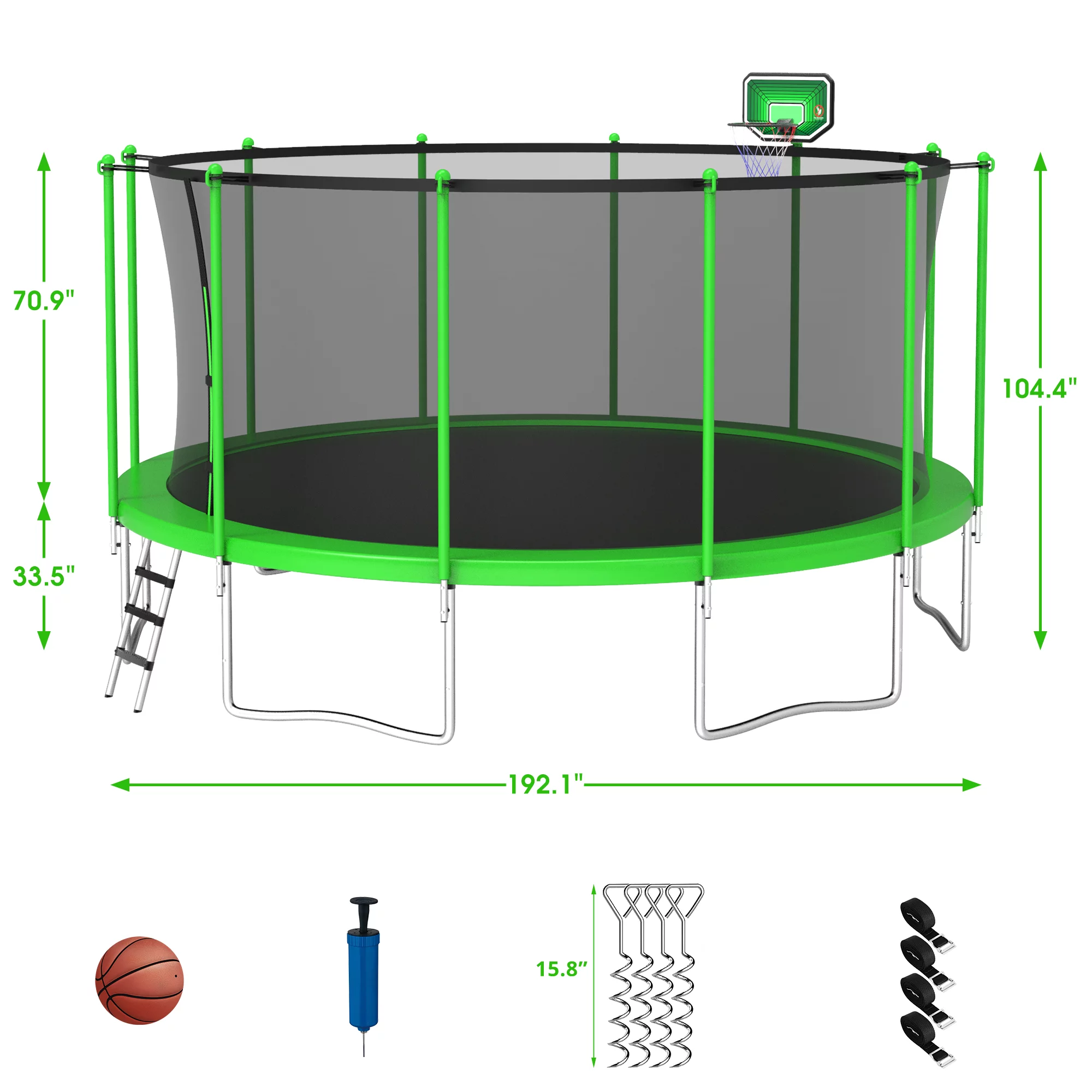 YORIN 1500LBS 16 FT Trampoline for Adults with Enclosure Net, Outdoor Trampoline Capacity 6-8 Kids, with Basketball Hoop, Ground Stakes, Ladder, ASTM Approved Large Backyard Recreational Trampoline