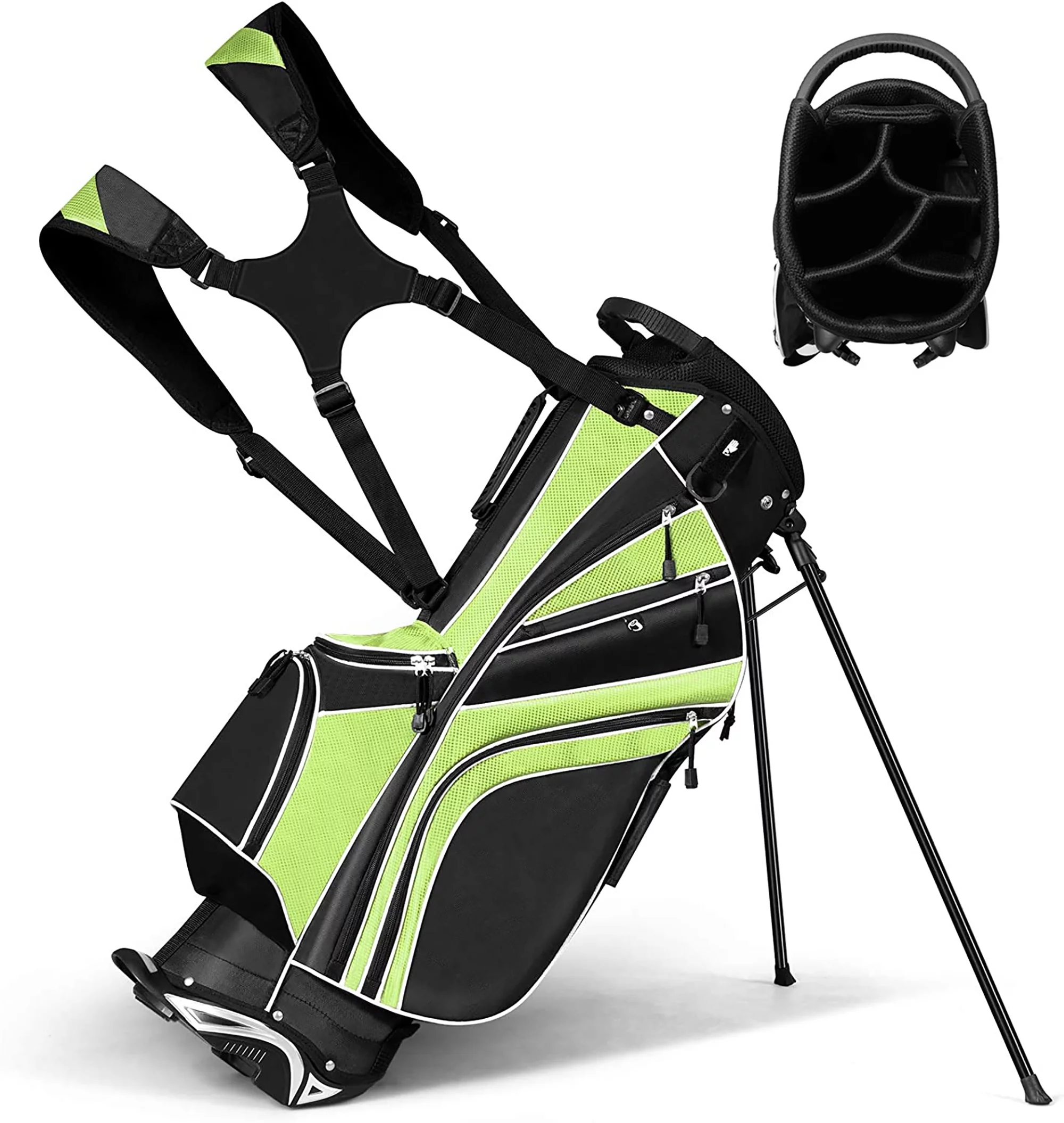 Costway Golf Stand Cart Bag Club w/6 Way Divider Carry Organizer Pockets Storage Black