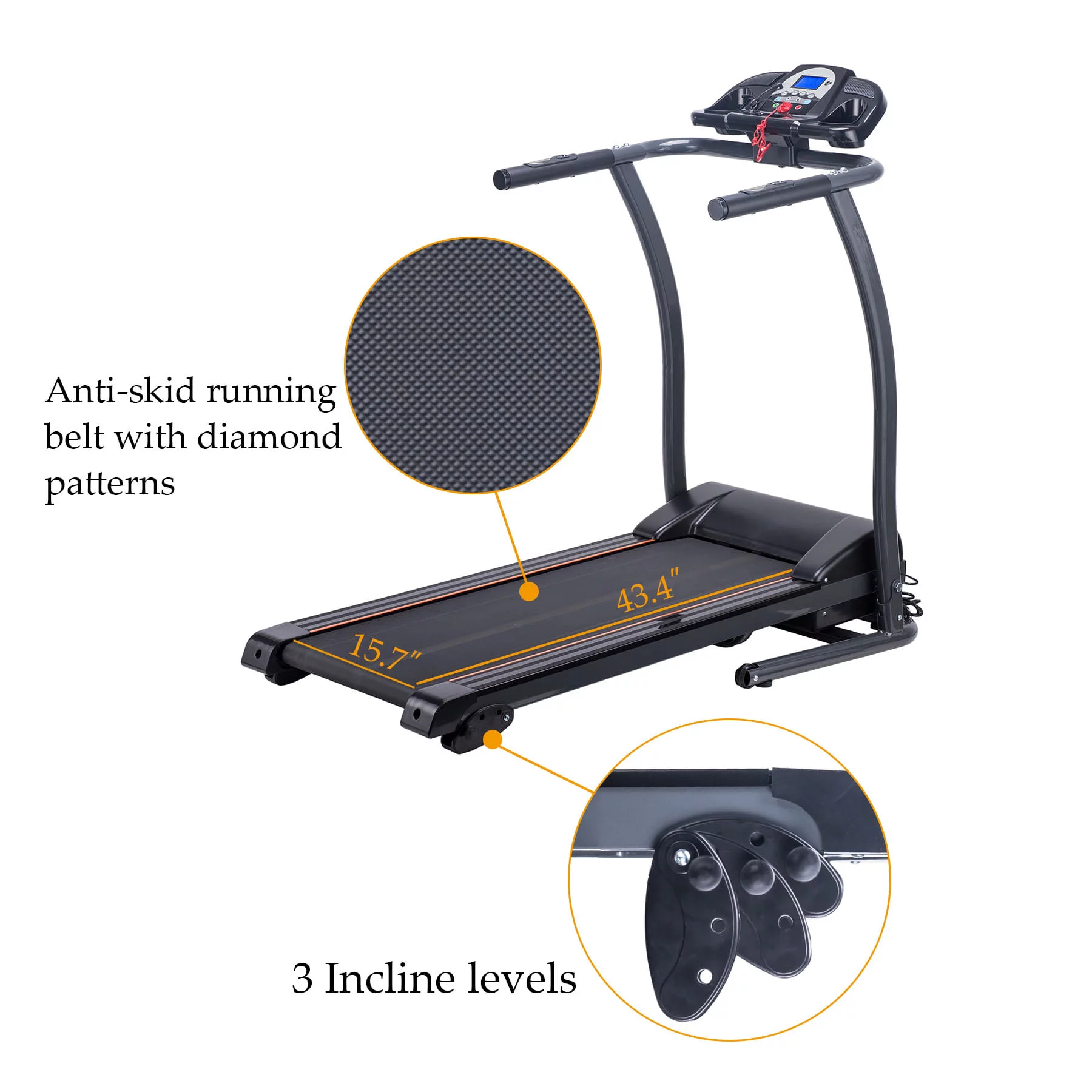 Motorized Treadmill Fitness Health Running Machine Equipment for Home Foldable & Incline 43.3″ x 15.7″ MP3 Compatible