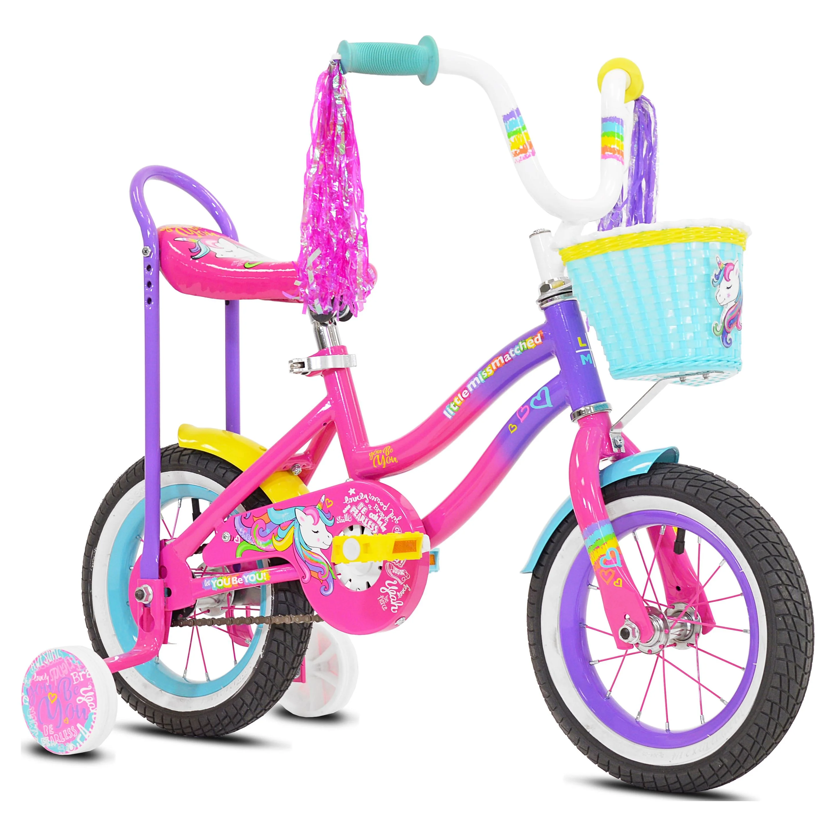 LittleMissMatched 12 in. Girl’s Let You Be You Unicorn, Child’s Bicycle, Pink and Purple