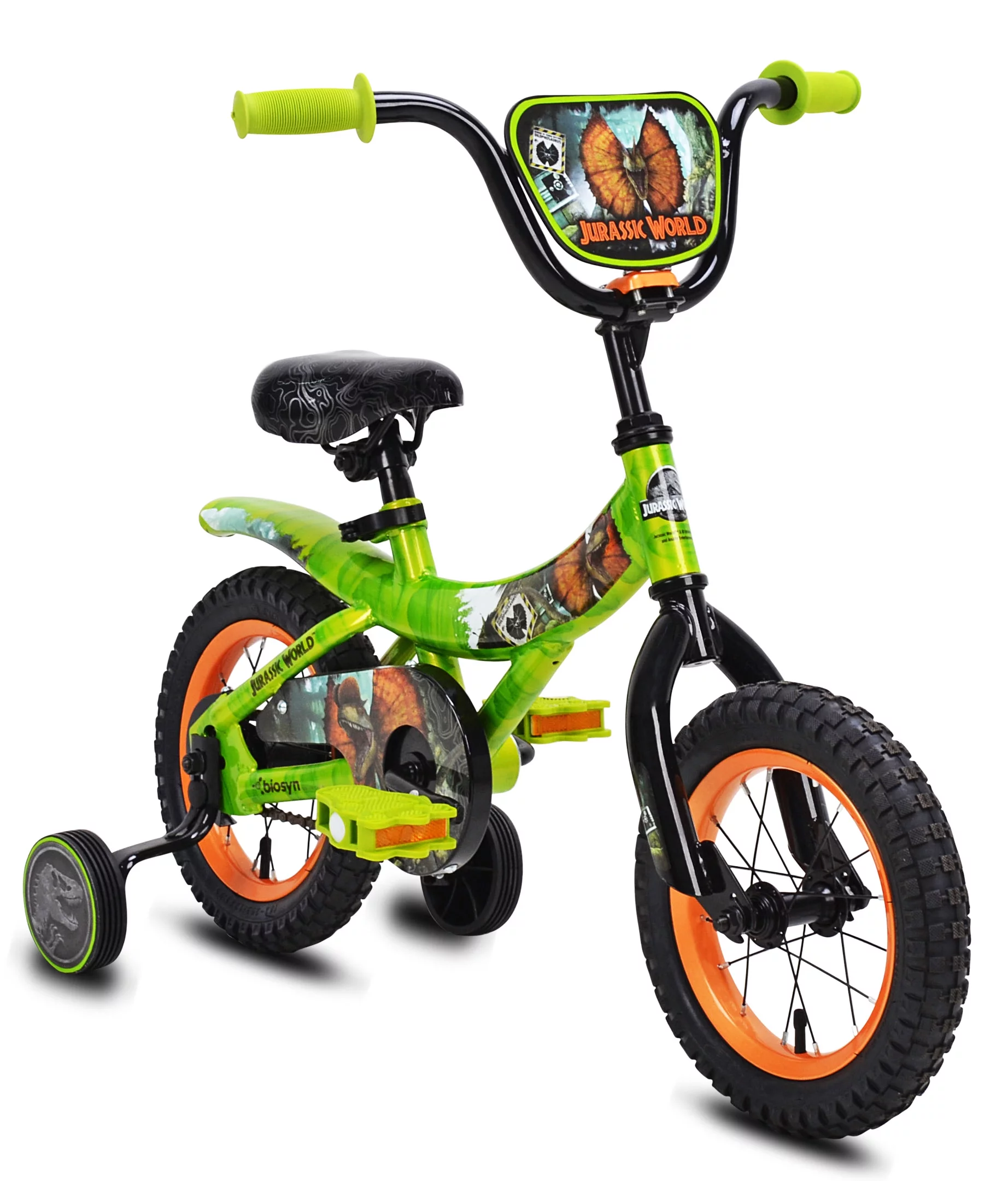 Jurassic World 12-inch Raptor Boy’s Bicycle with Training Wheel, Green and Orange