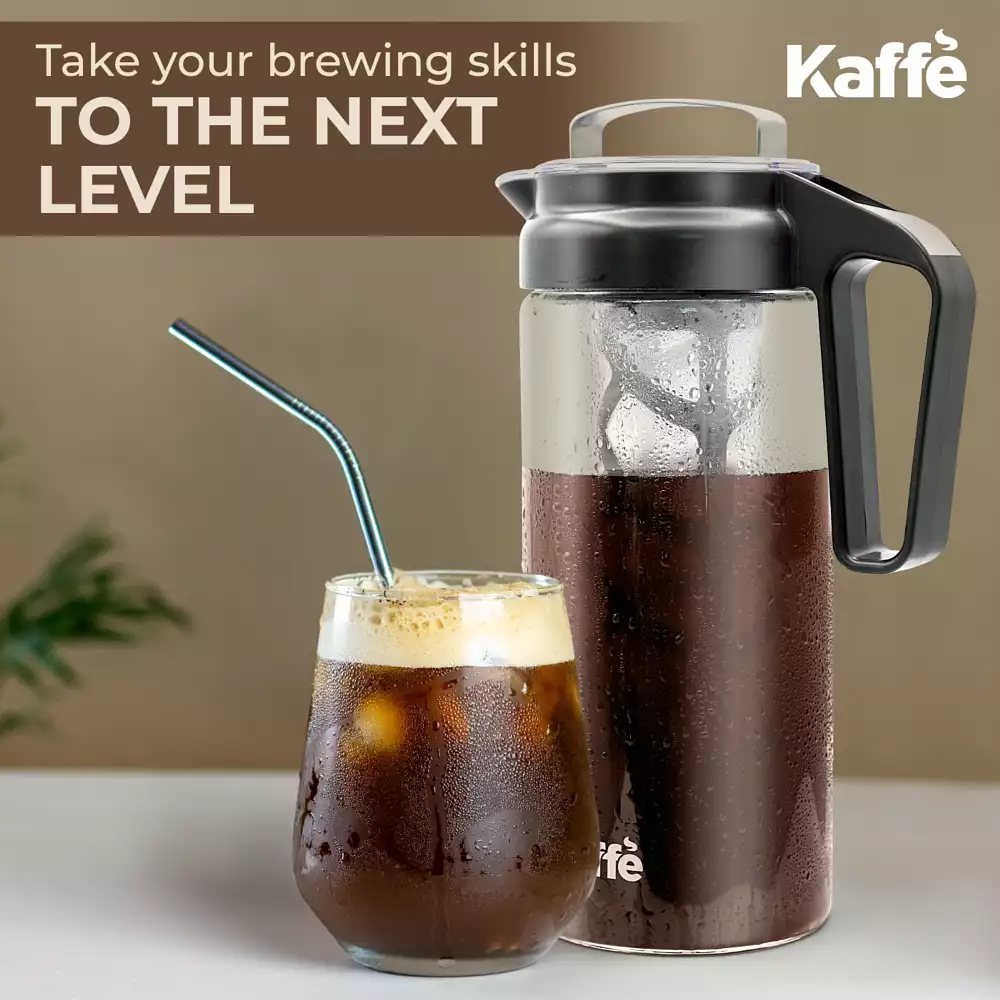 Kaffe Cold Brew Coffee Maker, 1.3L cold brew pitcher, Cold brew coffee and Tea Brewer, Easy to clean Mesh filter, iced coffee accessory, Tritan Glass cold coffee maker