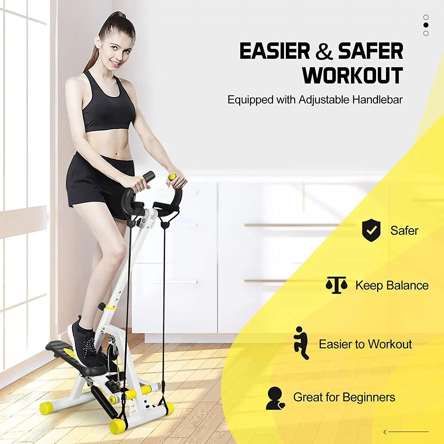 Doufit Stepper for Exercise Machine,  Folding Stair Step Machine Exerciser for Home Use with Resistance Bands and Handle Bar (Unadjustable Resistance)