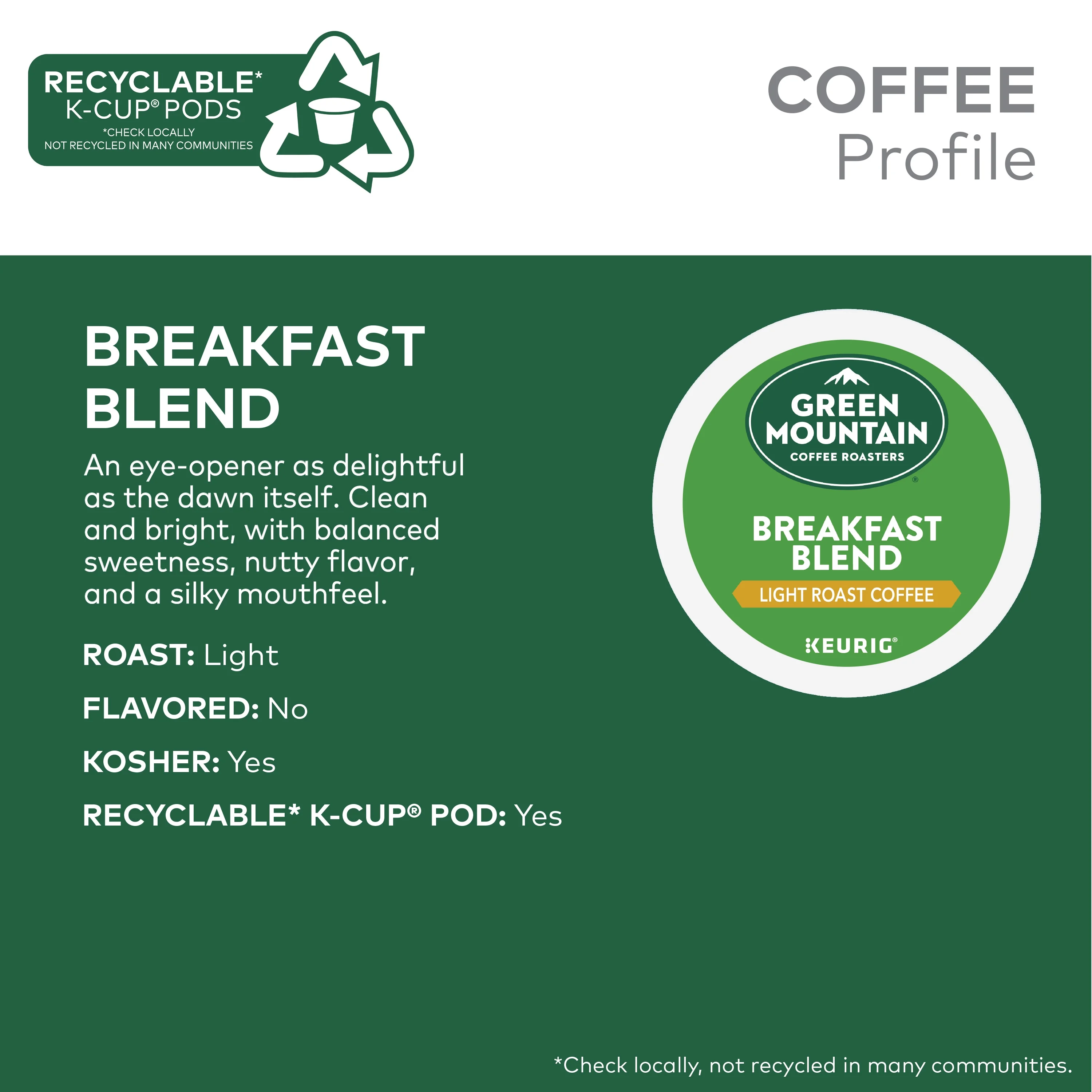 Green Mountain Coffee Roasters, Breakfast Blend Light Roast K-Cup Coffee Pods, 48 Count