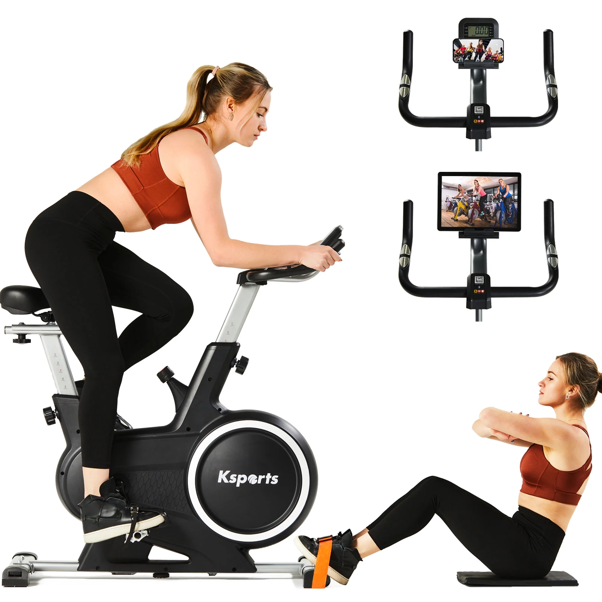 Ksports Wool Felt Resistance Exercise Bike with Ab Workout Function