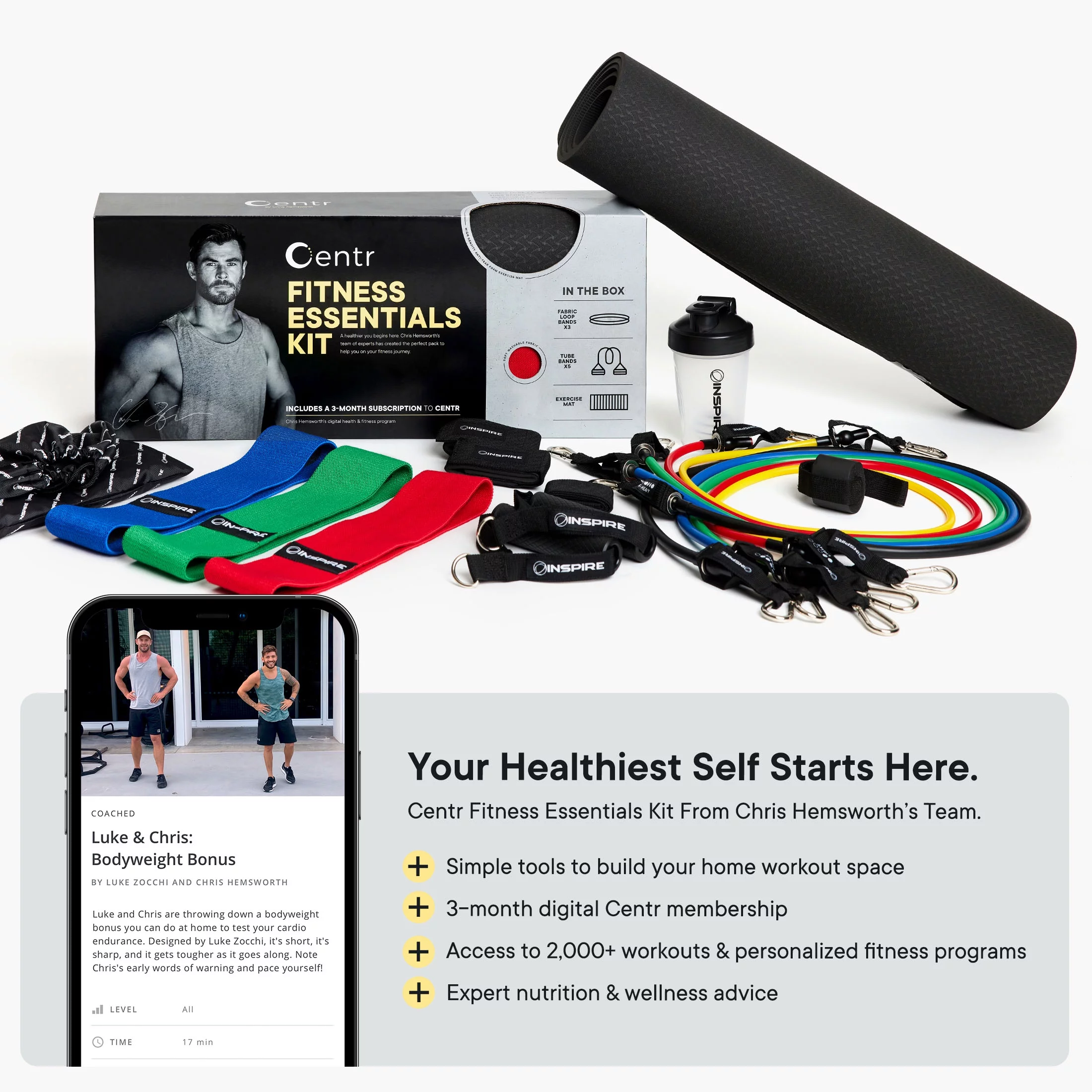 Centr by Chris Hemsworth Fitness Essentials Kit Home Workout Equipment + 3-Month Centr Subscription