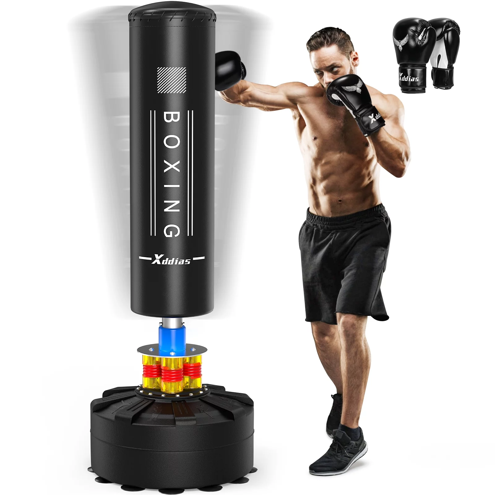 XDDIAS Punching Bag with Stand, Punching Bag for Adults, Boxing Bag with Stand 70”-205lbs Freestanding Punching Bag for Adult Youth Kids – Men Women Stand Kickboxing Bag for Home Office Gym