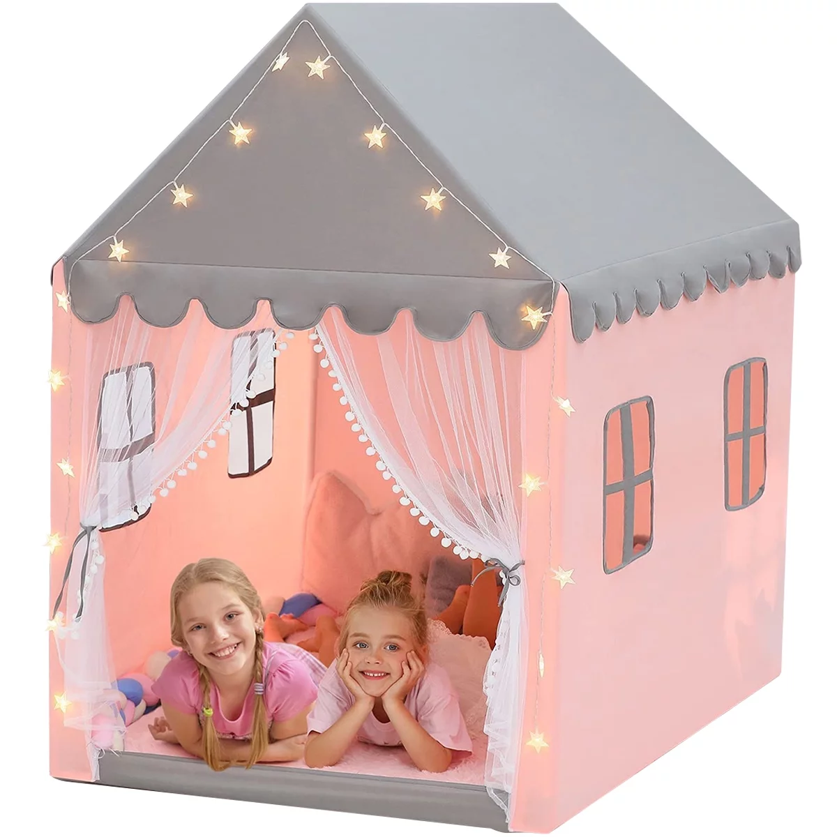 Princess Tent Star Light String and 2pcs Windows Playhouse Tent Large Space Fairy Castle Tent for Reading and Relaxing Play Tent for Kids Christmas Gift 49.2 x 37.4 x 53.1″