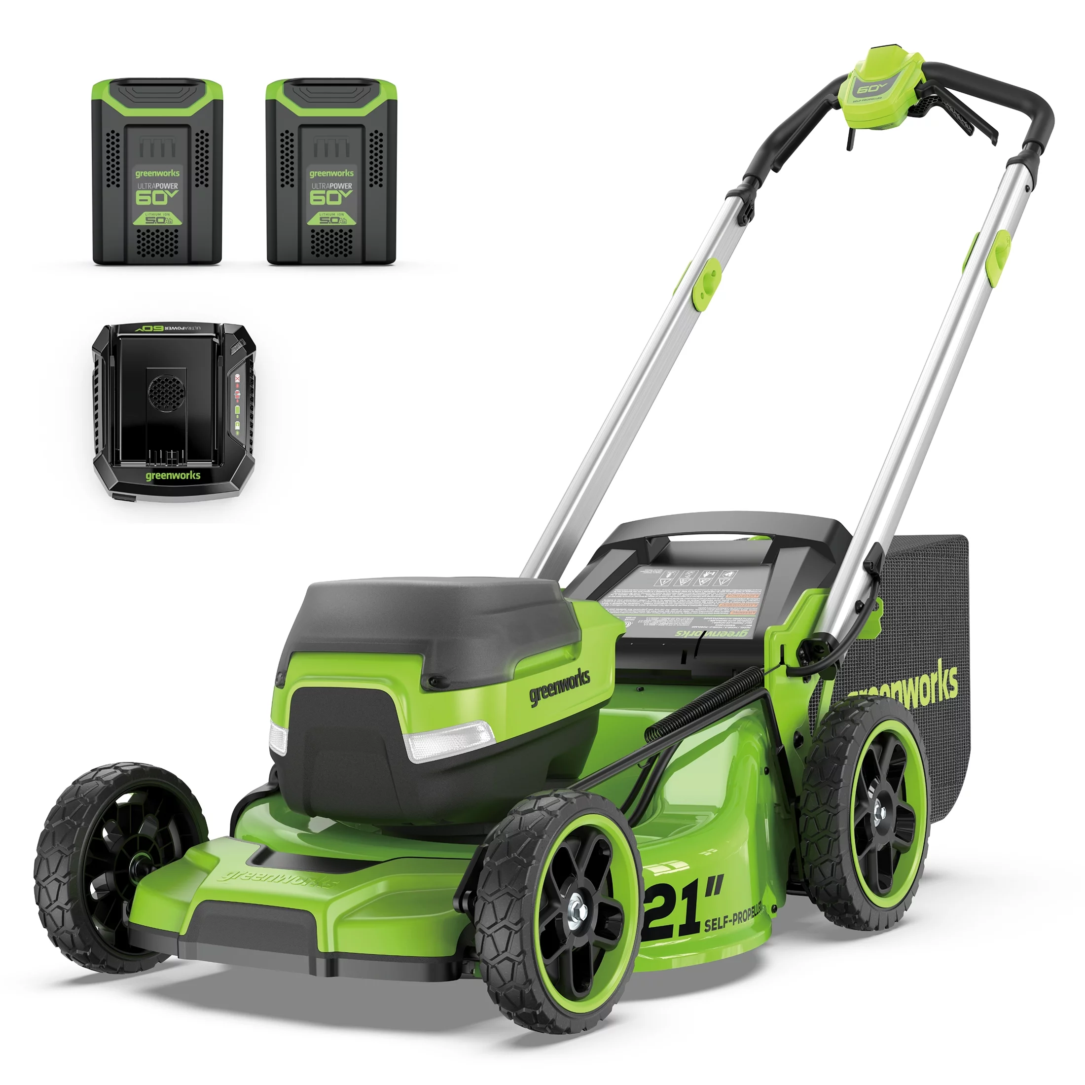 Greenworks 60V 21?? Self-Propelled Lawn Mower with (2) 5.0 Ah Batteries & Rapid Charger 2546202