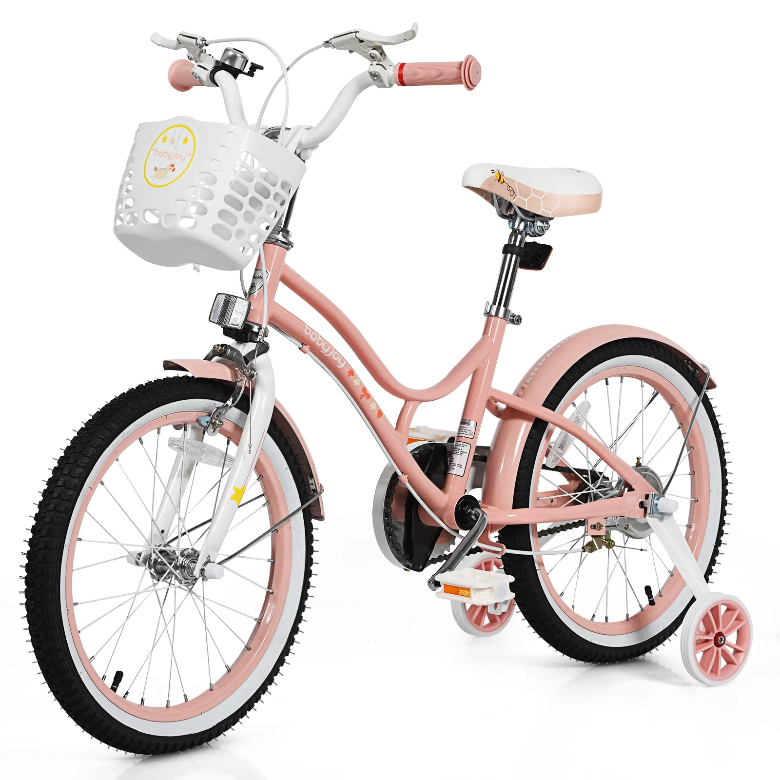 Topbuy 18″ Kids Bike w/Removable Training Wheels &Adjustable Seat Toddlers Freestyle Adjustable Bicycle Pink