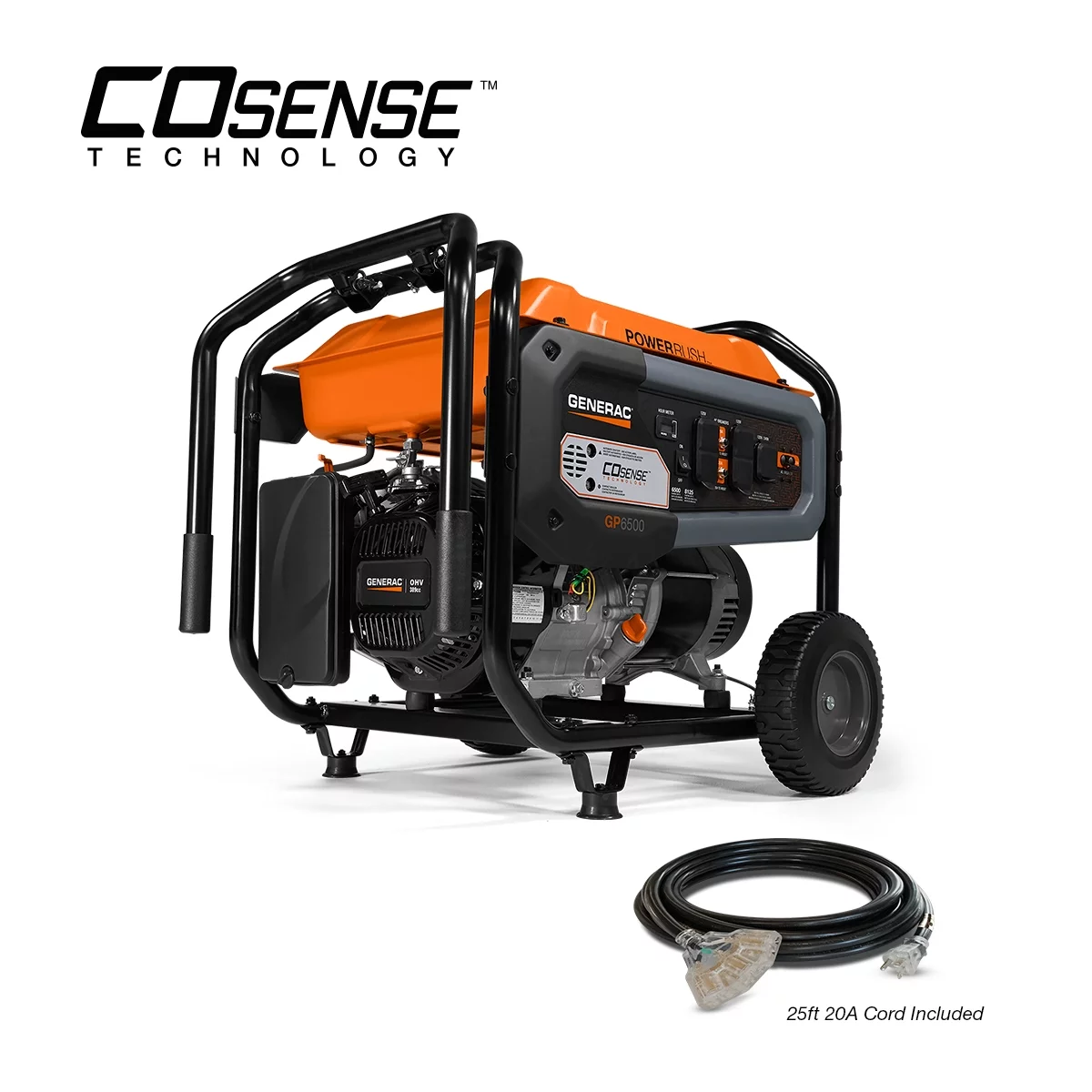 Generac 7672 GP6500 6500 Watt Manual Start Gas Powered Portable Generator with Cord and CoSense -49 ST