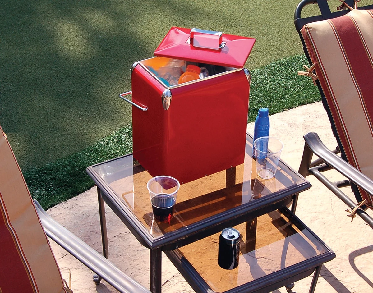 Stainless Steel Legacy Cooler w/Built-in Bottle Opener, Insulated Ice Chest w/Vintage-Inspired Design, Red