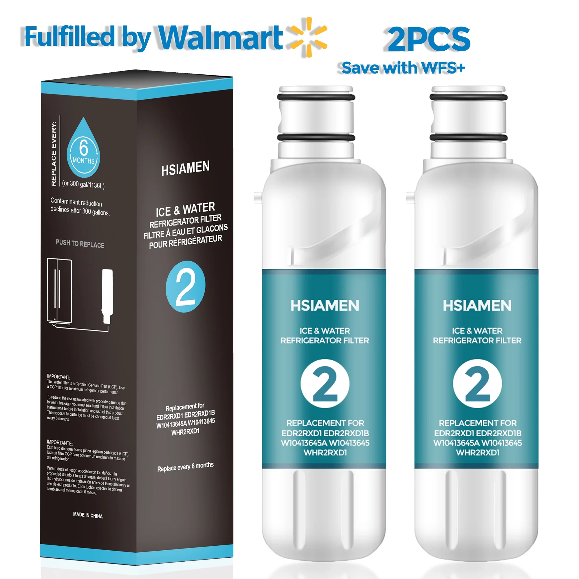 EDR2RXD1 Water Filter Replacement 2 Compatible with W10413645A W10413645 469082 46-9082 9082 469903 46-9903 9903 P6RFWB2 P6WB2L and P6WB2NL, 2-Pack