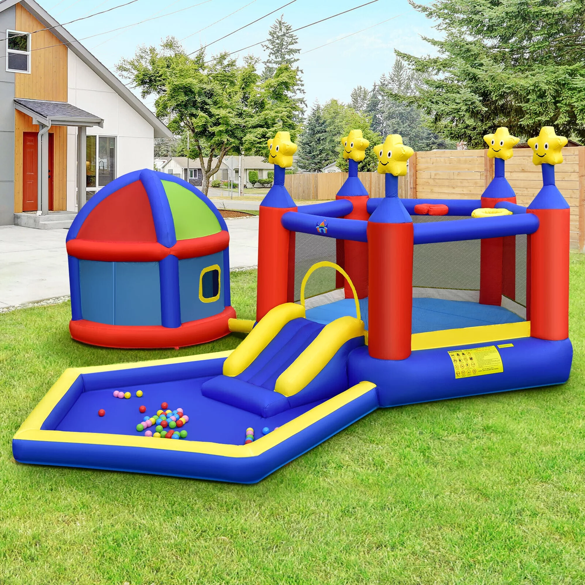 Gymax Kids Inflatable Bouncy Castle w/Slide Large Jumping Area Playhouse & 735W Blower