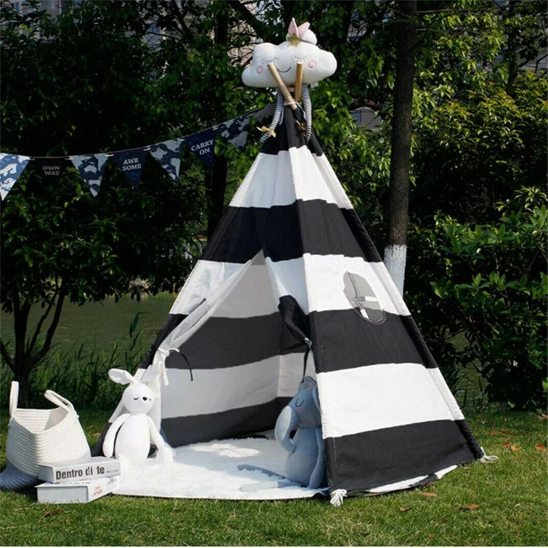 Large Kids Teepee Indoor Play Tent Cotton Canvas Children Indian Tipi Playhouse