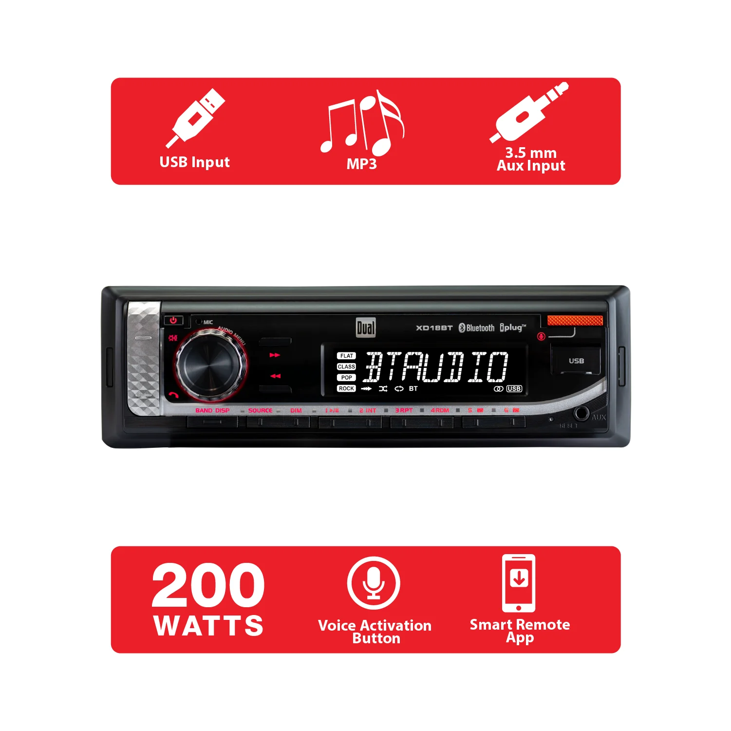 Dual Electronics XD18BT Single DIN Car Stereo Head Unit with Bluetooth, USB, AM/FM/MP3, New