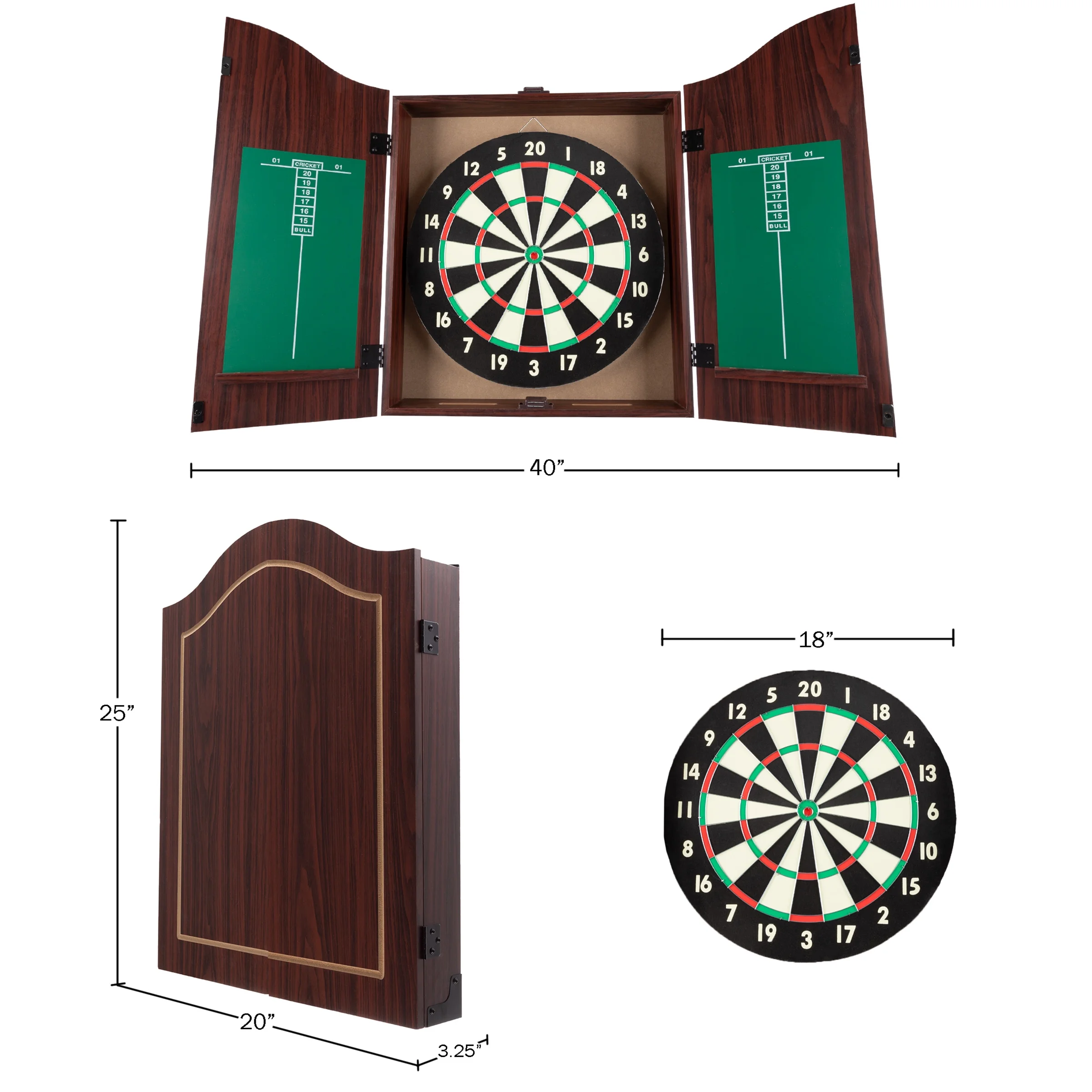 Dart Board Cabinet Set – Steel-Tip Dart Board Adult Game Bar Set for Room Decor, Man Caves, and Backyard Games – by Trademark Games