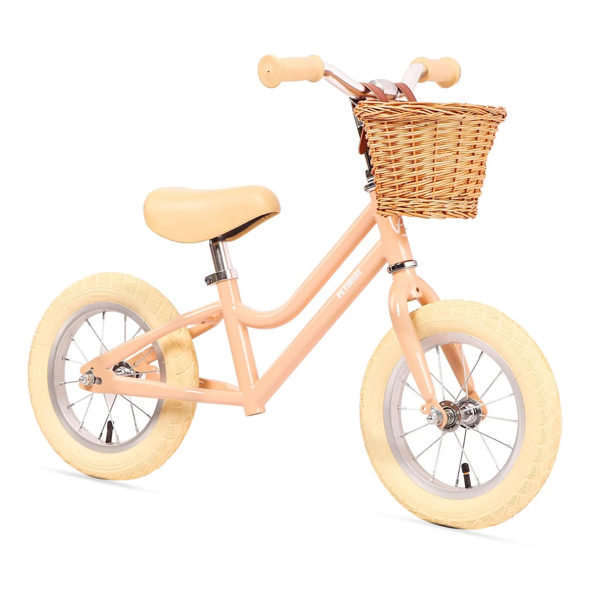 Petimini 12 Inch Kids Balance Bike with Basket for 2-6 Year Olds, Peach