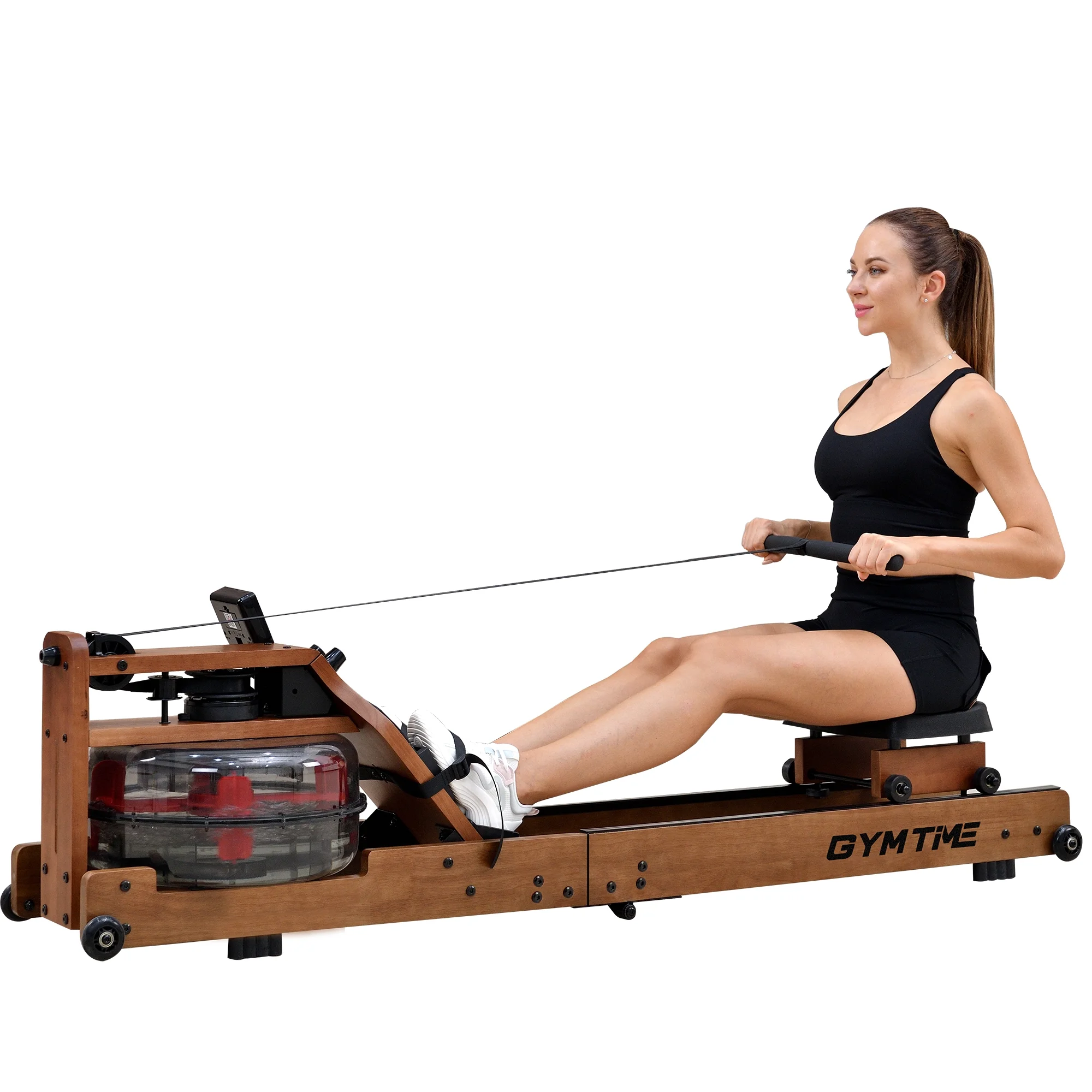 Water Rowing Machine for Home Gym Fitness, Classic Solid Wood Water Rower with LCD Monitor