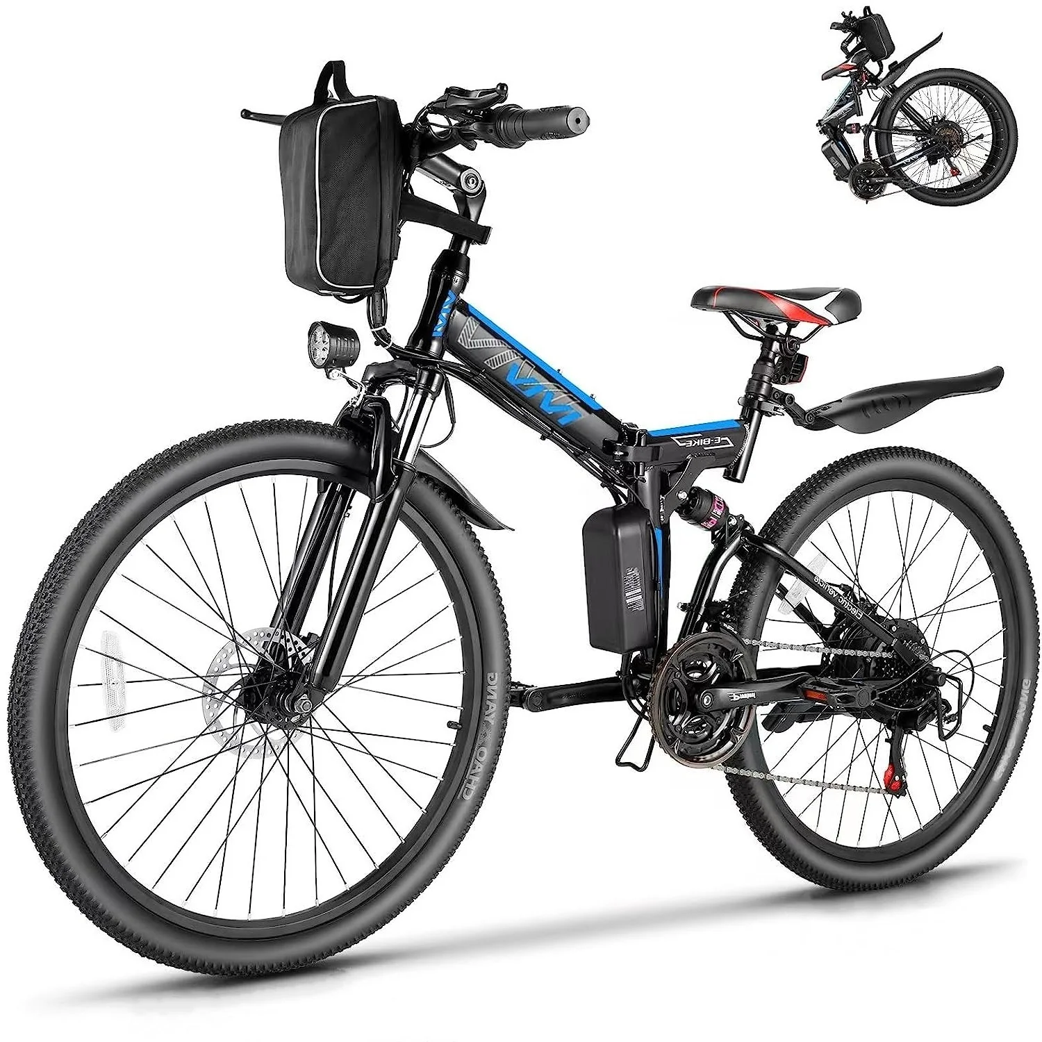 Vivi Electric Bike for Adults 26″ Folding Electric Bike 500W Electric Mountain Bike 20MPH Full Suspension Electric Bike with Cruise Control Up to 50 Miles