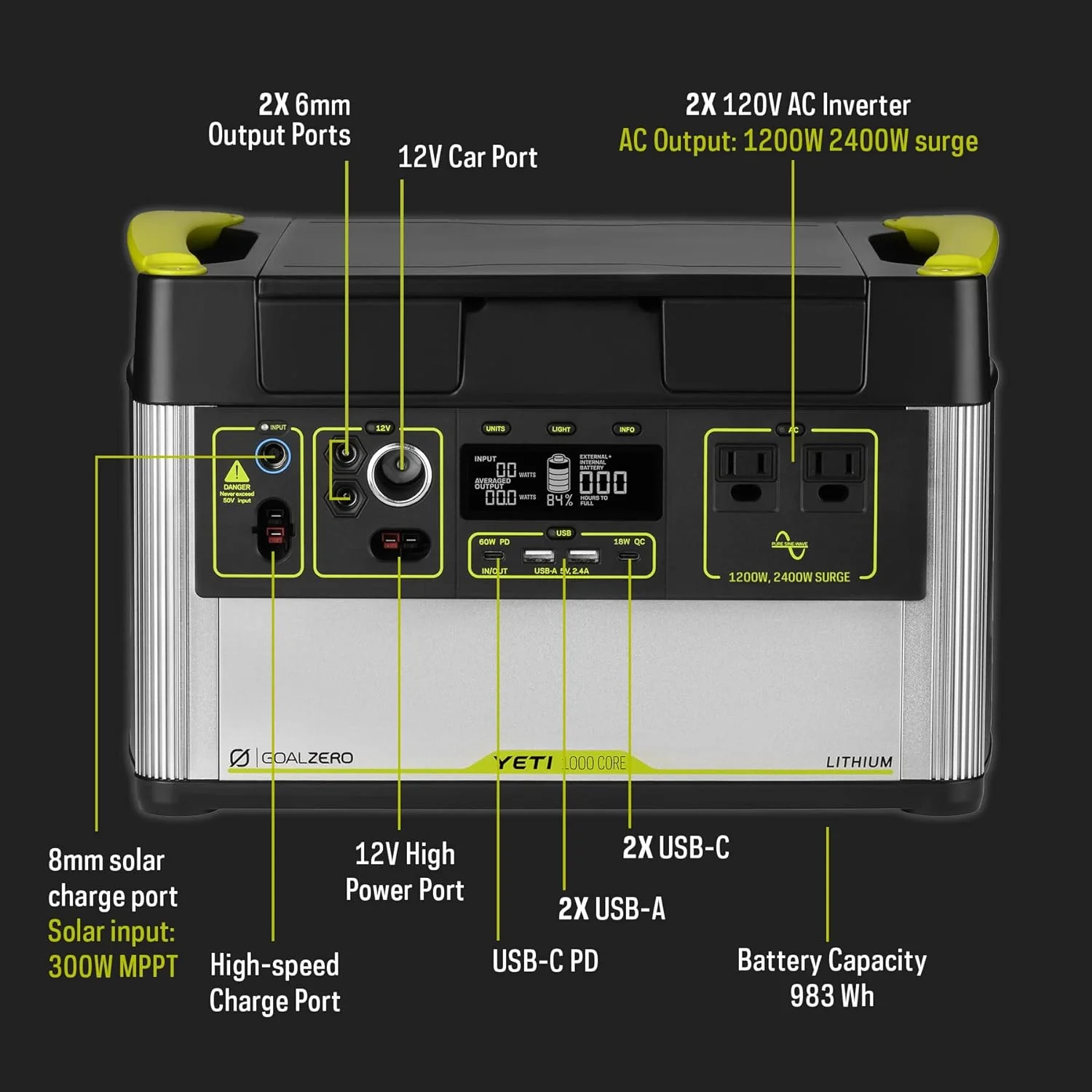 Restored Goal Zero Yeti 1000W Core Portable Power Station, Solar Powered Generator for Camping and Tailgating, Emergency Power (Refurbished)