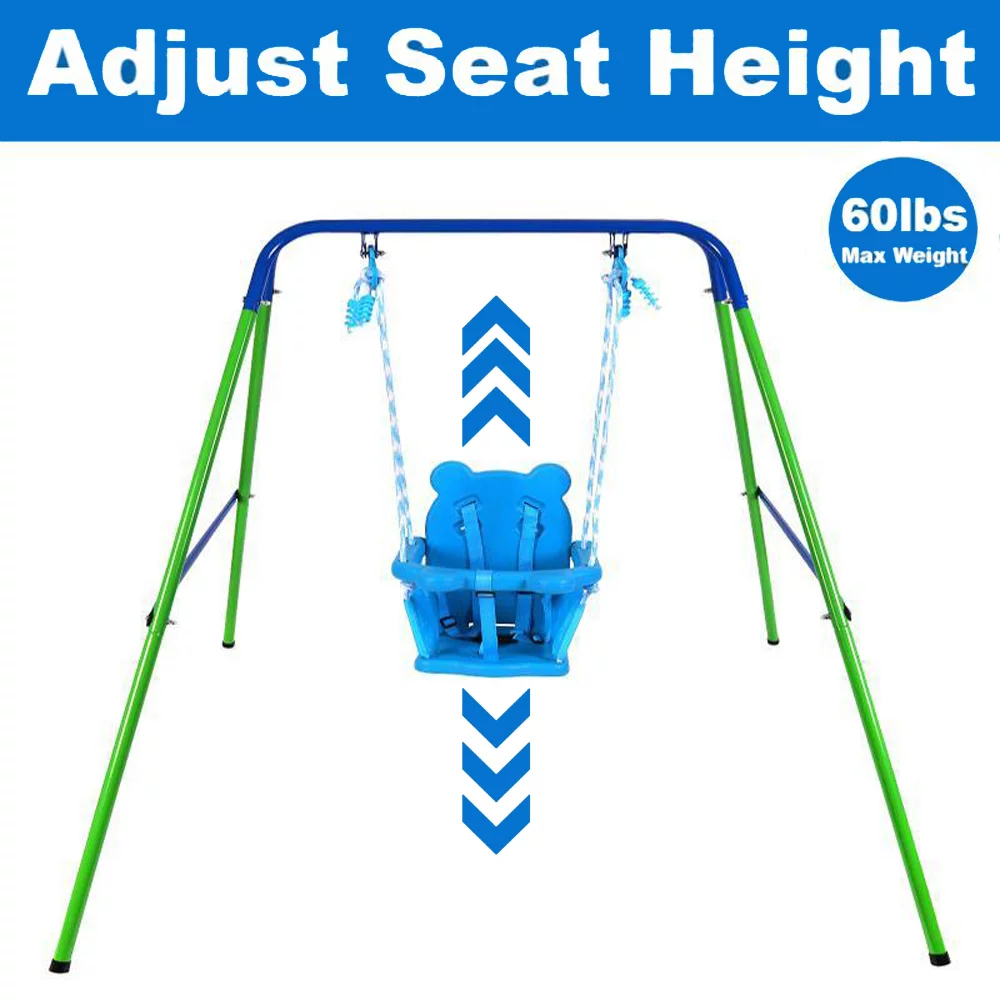 2-in-1 Toddler Swing Set and Baby Jumper for Backyard Outdoor Indoor, Safety Bouncer Seat and Foldable Metal Swing Stand