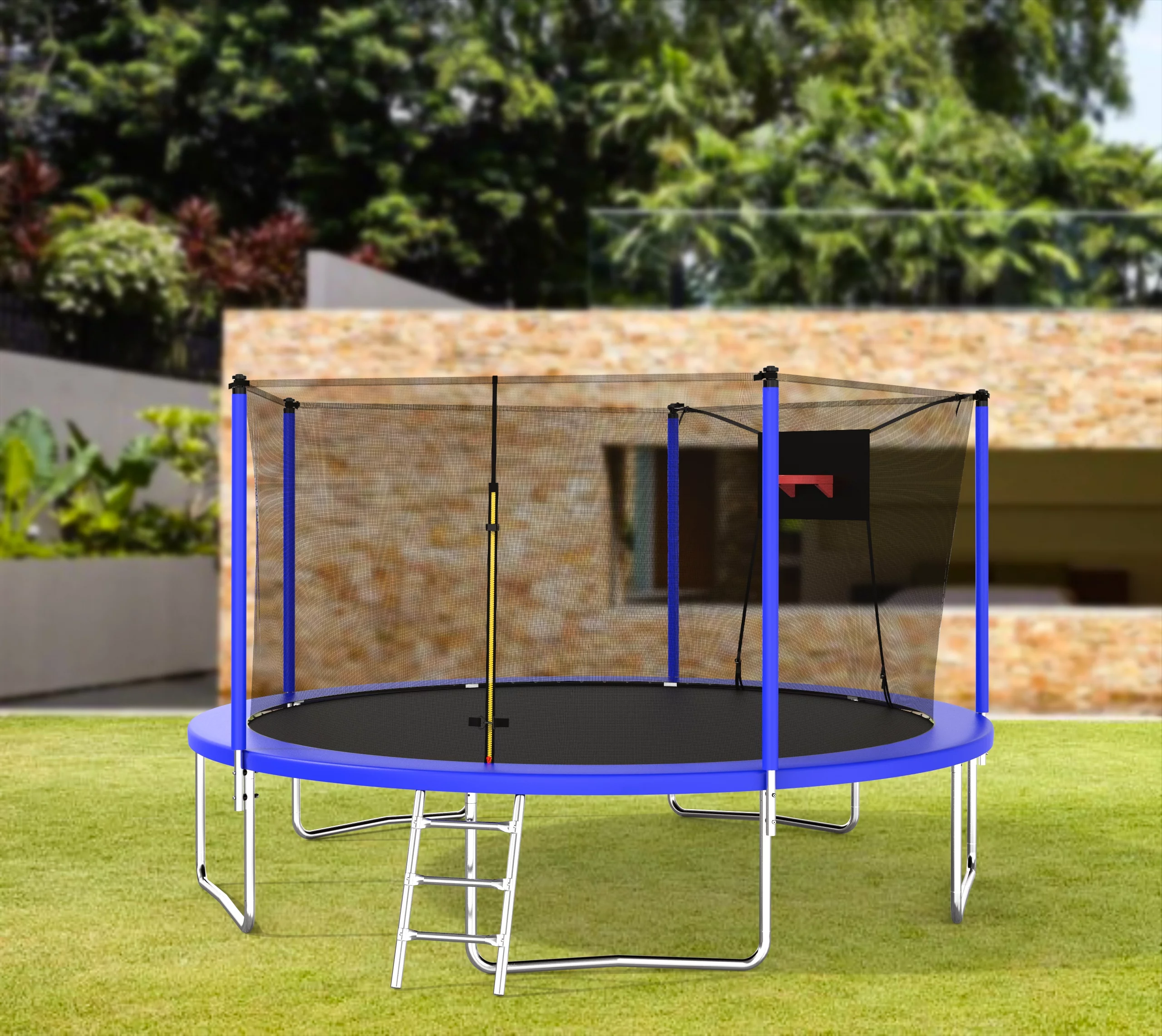 Seizeen Upgrade Trampoline for Kids, 12FT Round Trampoline W/ Outer Enclosure, Large Trampoline with Hoop