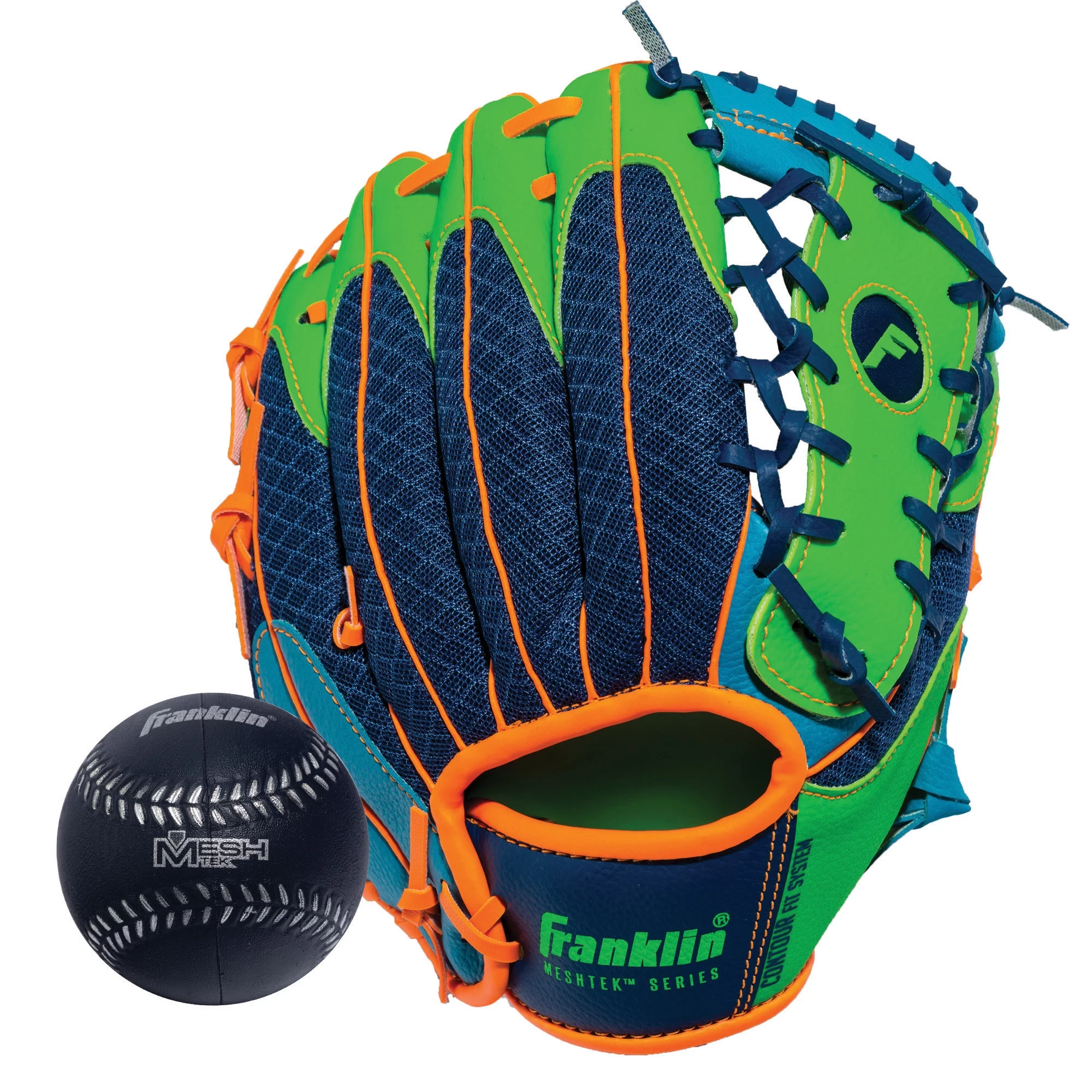 Franklin Sports Kid’s Glove and Ball Set – Meshtek Foam Baseball and T-Ball Mitt – Righty