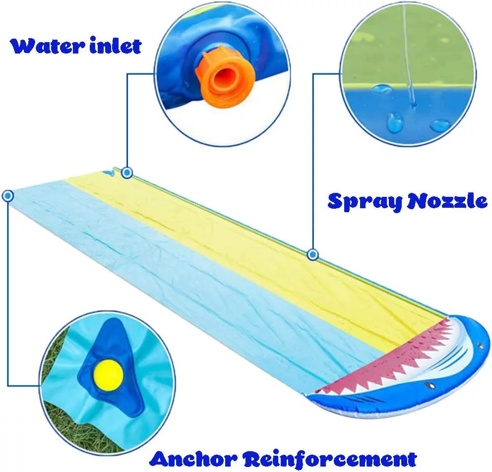 Lawn Water Slide with 2 Bodyboards for Kids, Double Racing Lane Slip Outdoor Waterslide Summer Toy with Build in Splash Sprinkler for Kids Adults Backyard Garden Outdoor Sprinklers Toy Play 16ft