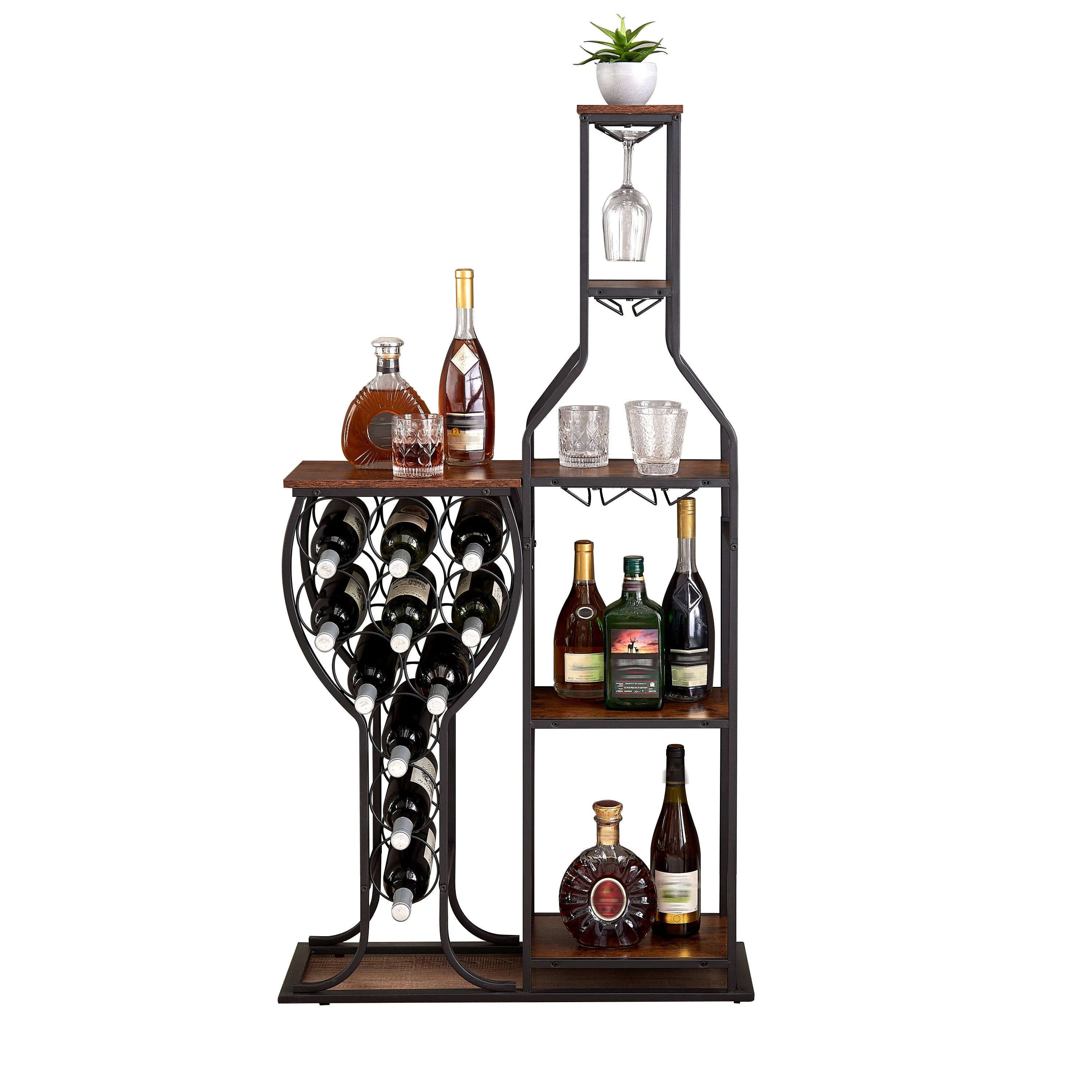 JRHRXXY Freestanding Floor Wine Rack with Wine Glasses Holder,5-Tier Holds 11 Bottles of Wine,for Home,Kitchen,Living Room,Dining Room,As a Gift for Holiday or Birthday