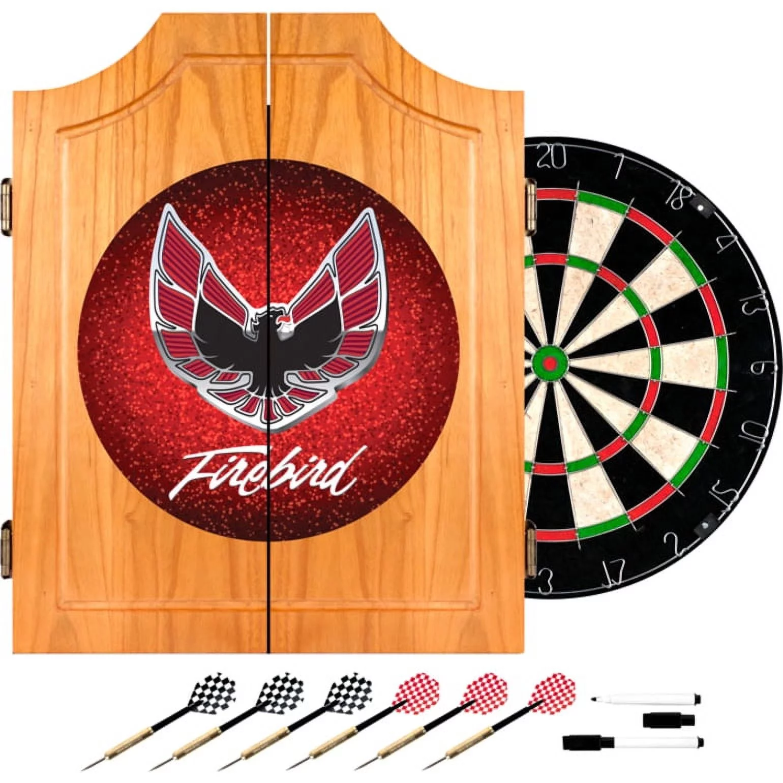 Trademark Global Pontiac Firebird Red Wood Dart Cabinet Set