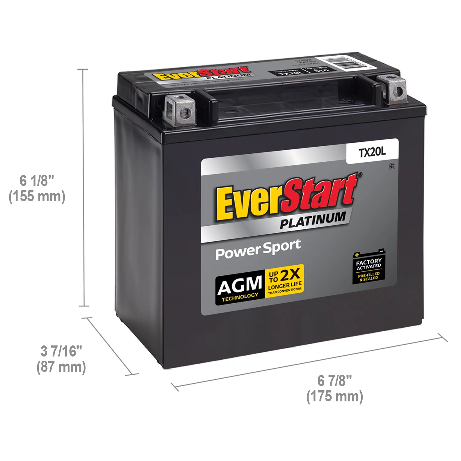 EverStart Premium BOXED AGM Power Sport Battery, Group Size TX20L 12 Volt, 210 CCA