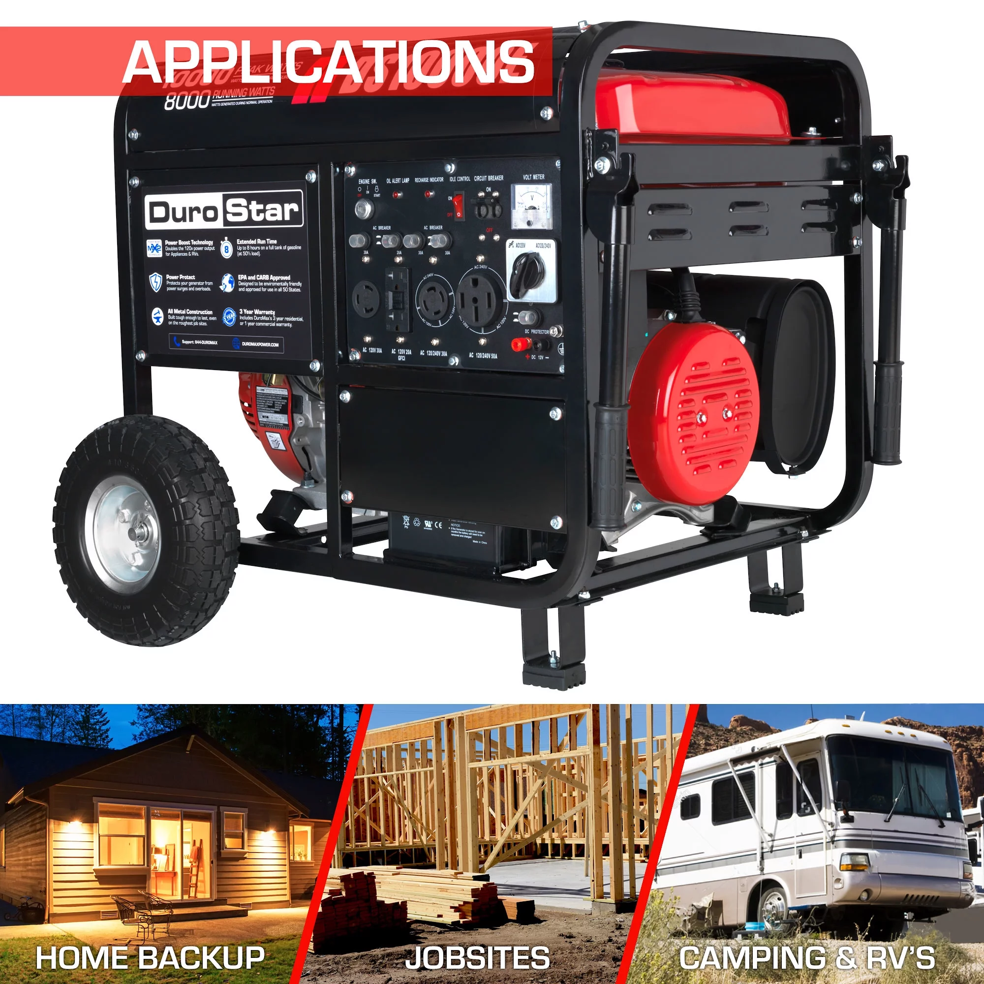 DuroStar DS10000E 10000-Watt 439cc Gas Generator w/ Electric Start and Wheel Kit