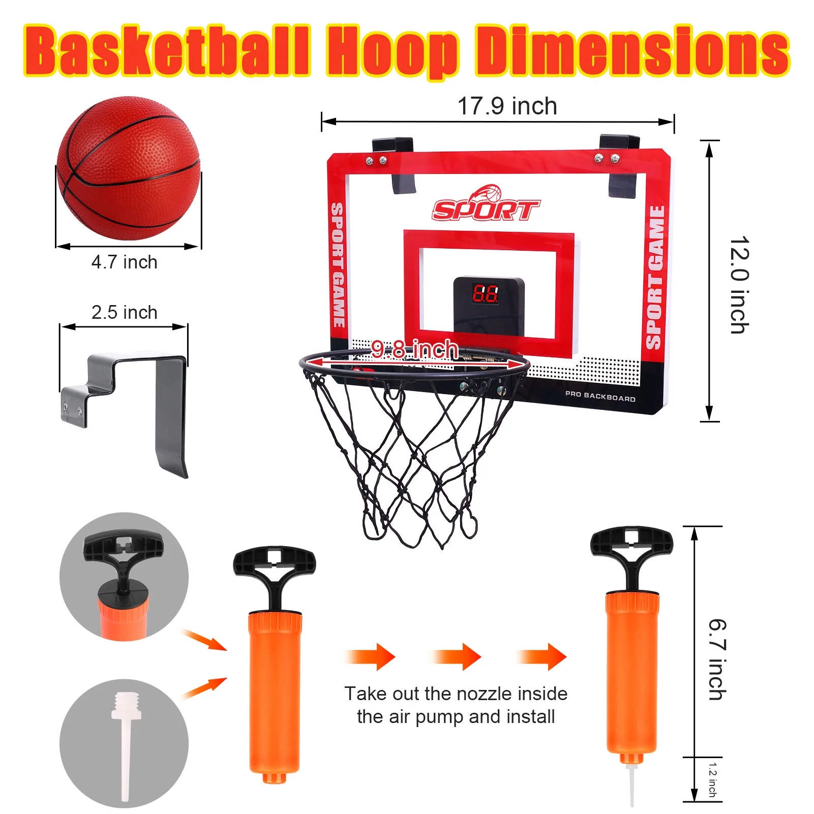 Indoor Basketball Hoop with Electronic Scoring Board Over The Door – Wall Mounted Basketball Hoop Set with Complete Accessories – Indoor Basketball Hoop for Kids & Adults