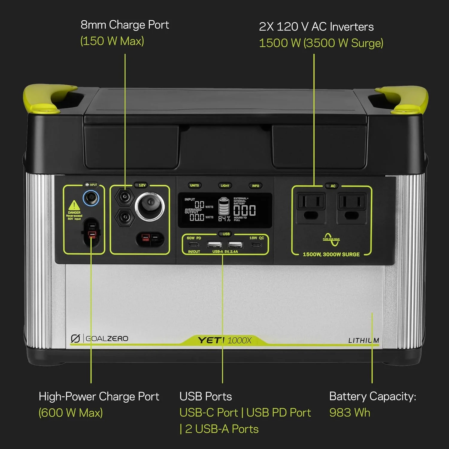 Restored Goal Zero Yeti 1000X Portable Power Station 983Wh Lithium Battery Generator 1500 Watt AC Inverter Emergency Backup (Refurbished)