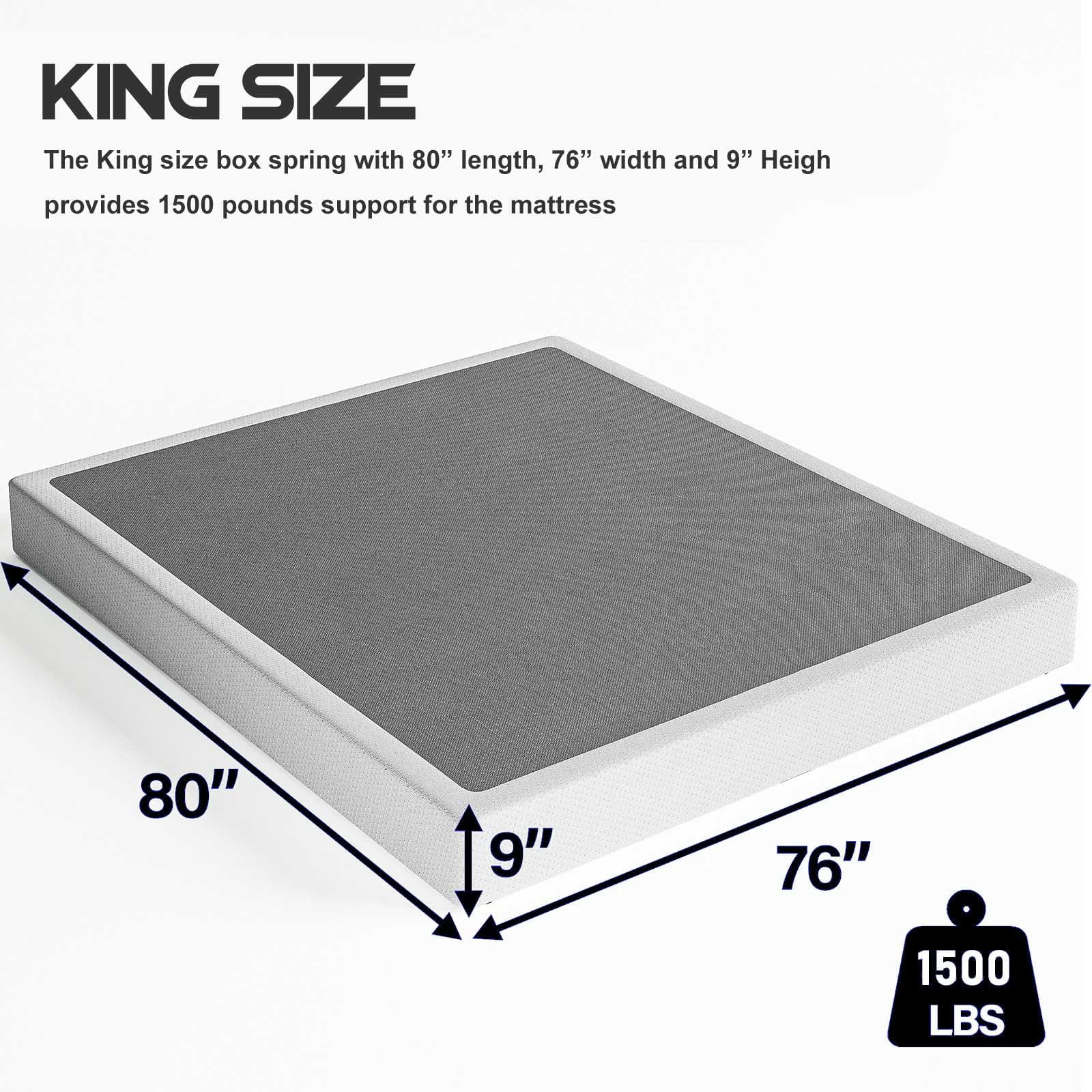 ULIESC 9 inch King Metal Box Spring, Sturdy Mattress Foundation, Fabric Cover Included, Easy Assembly