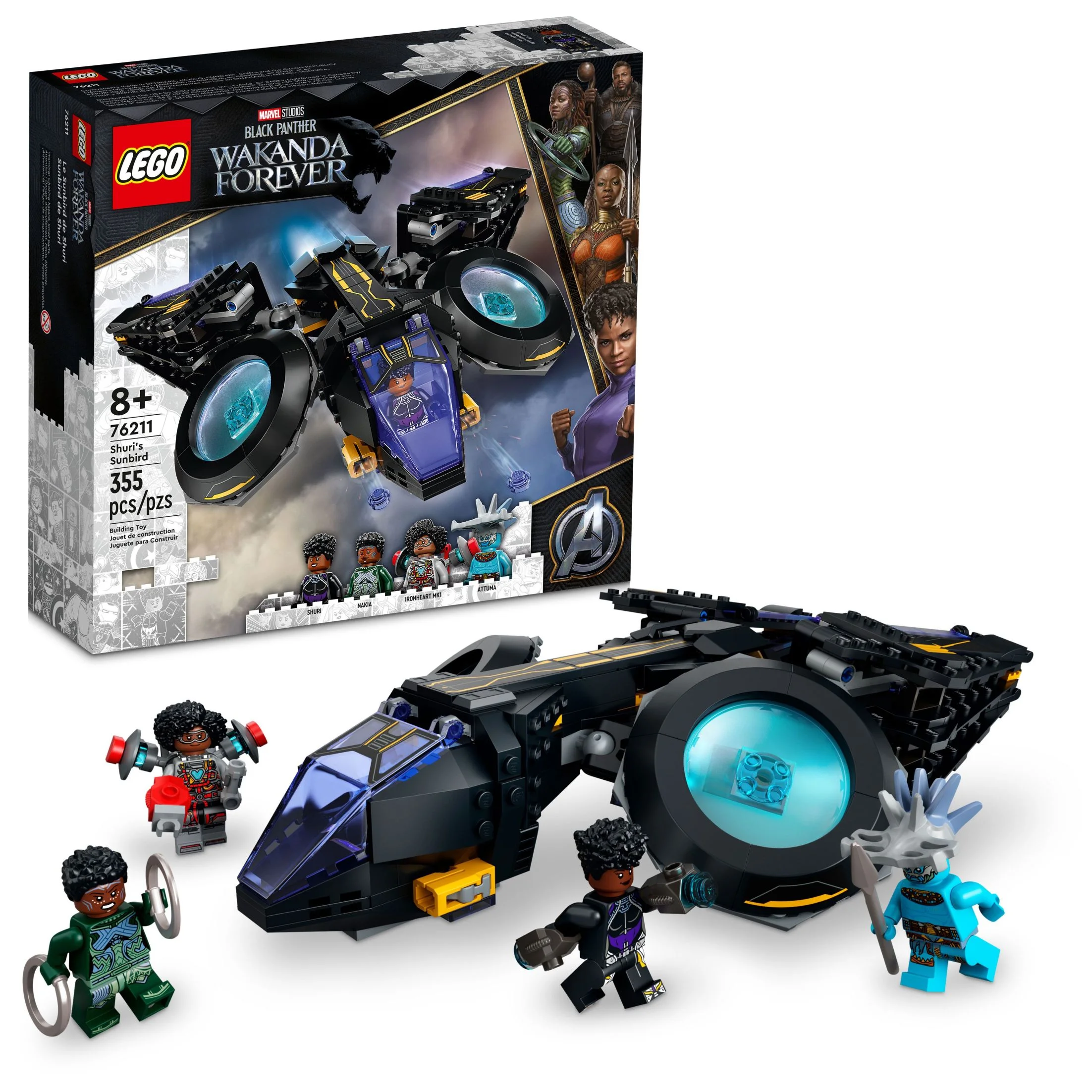 LEGO Marvel Black Panther: Wakanda Forever Shuri’s Sunbird 76211 Building Toy Set (355 Pieces)