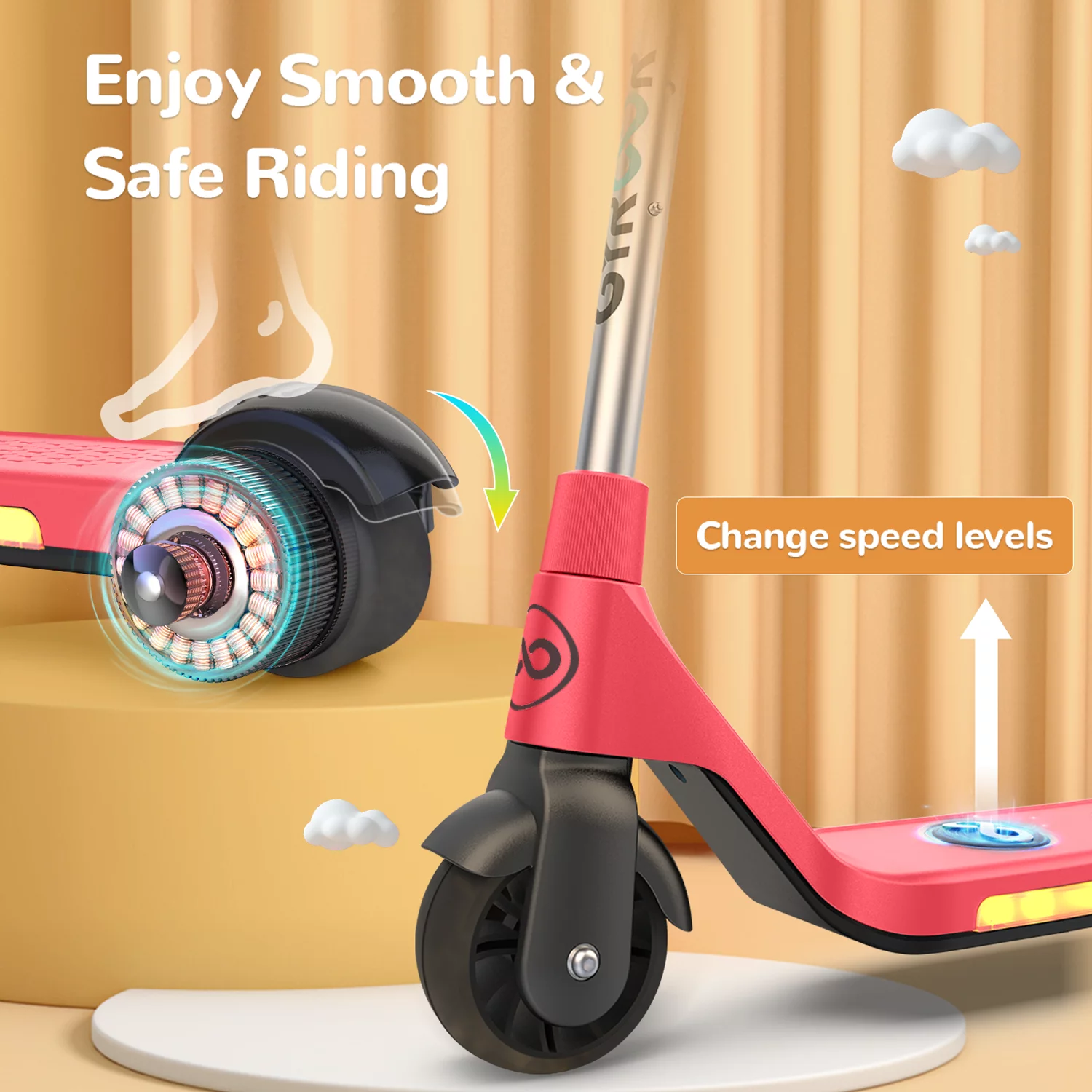 H30 Electric Scooter for Kids Age 6-12, up to 6.2 Mph, up to 110 lbs, Adjustable Handlebar